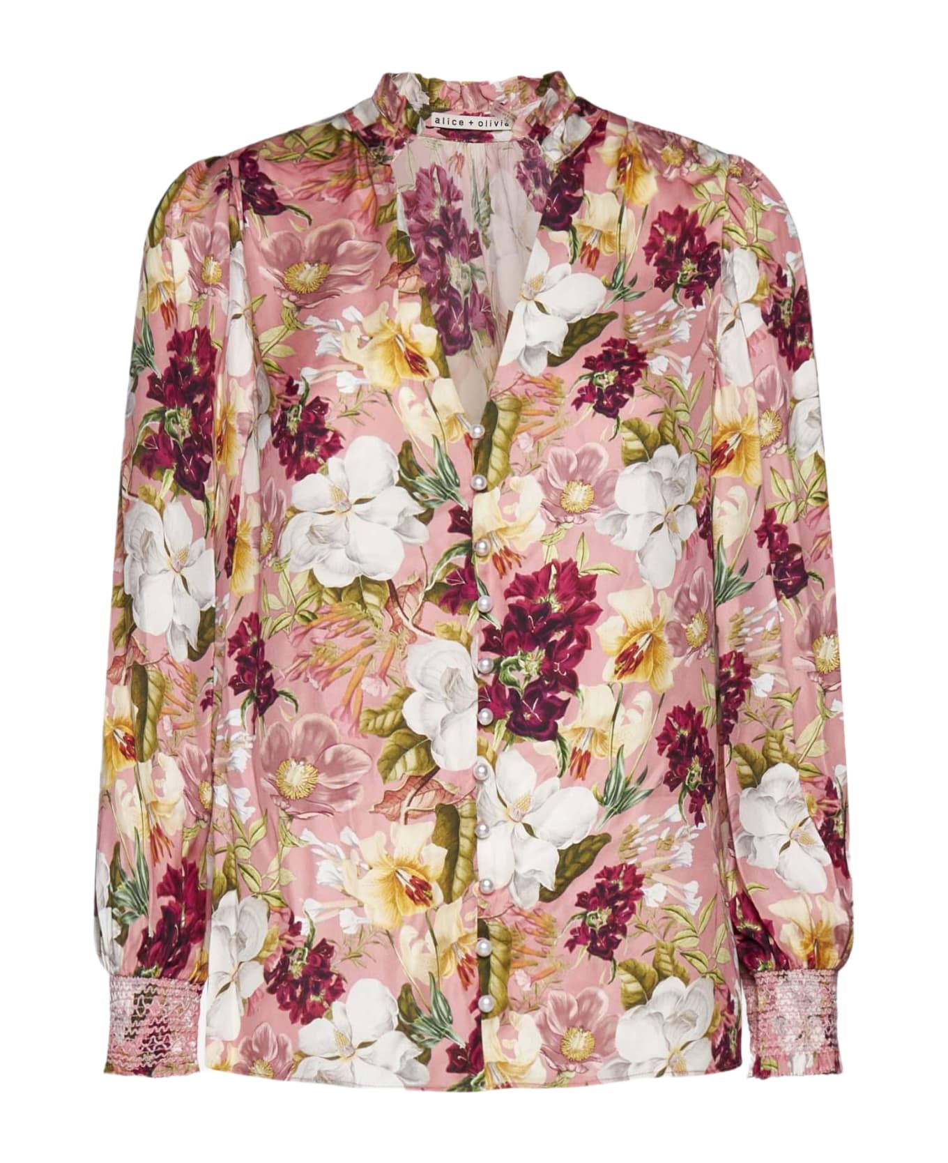 Alice + Olivia Reilly Floral Print Viscose Blouse - Floral Rose ブラウス