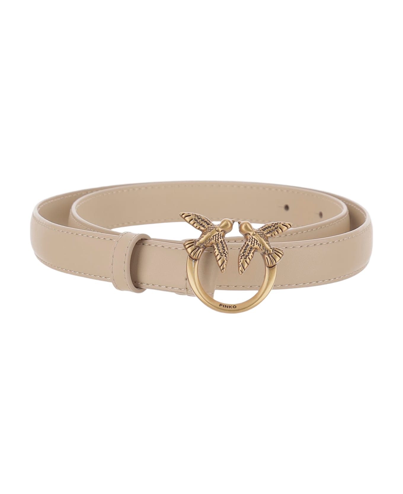 Pinko Love Berry Leather Belt - Beige
