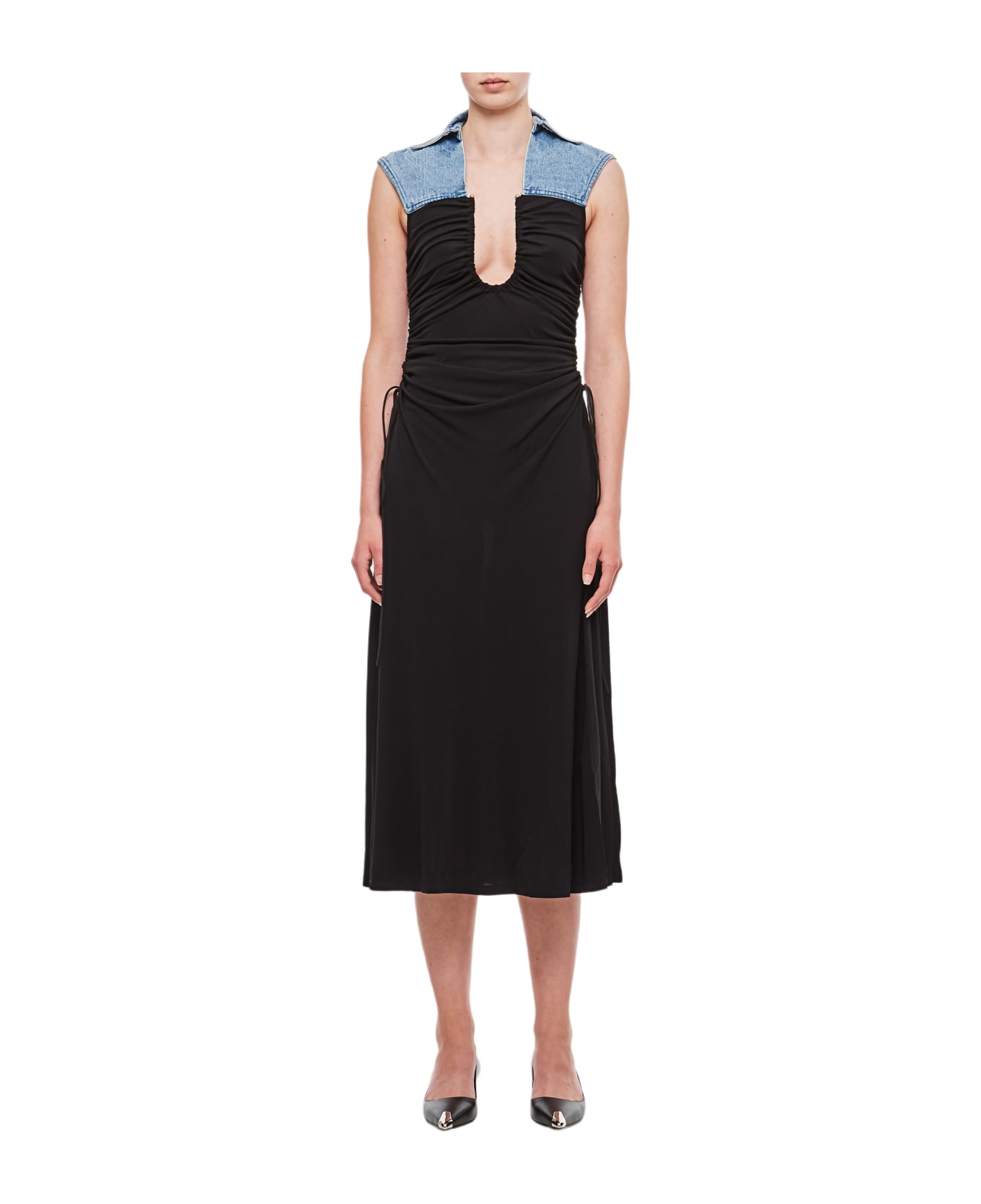 Christopher Esber Sevilla Jersey And Denim Yoke Long Dress - Black
