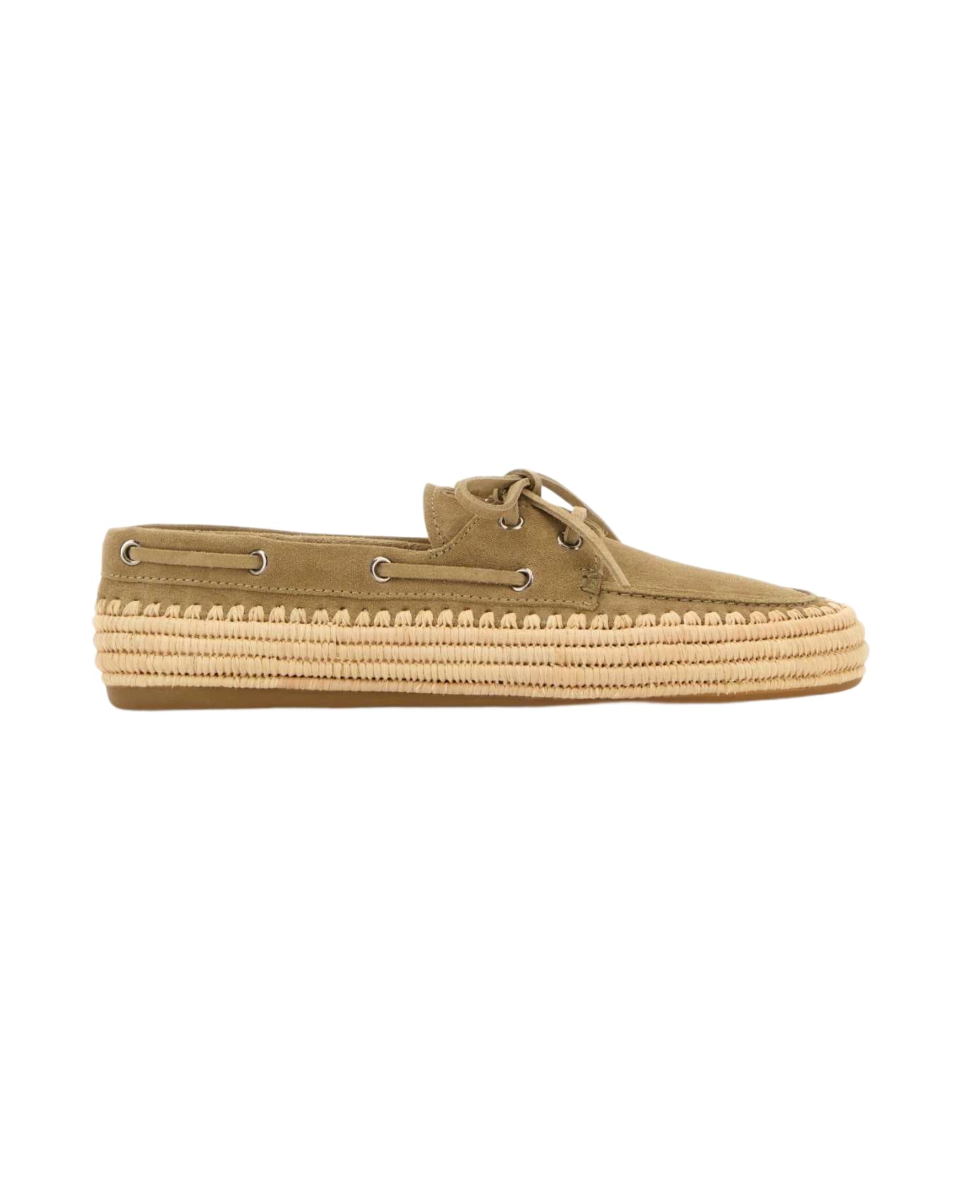 Miu Miu Beige Suede And Raffia Loafers - ECRU