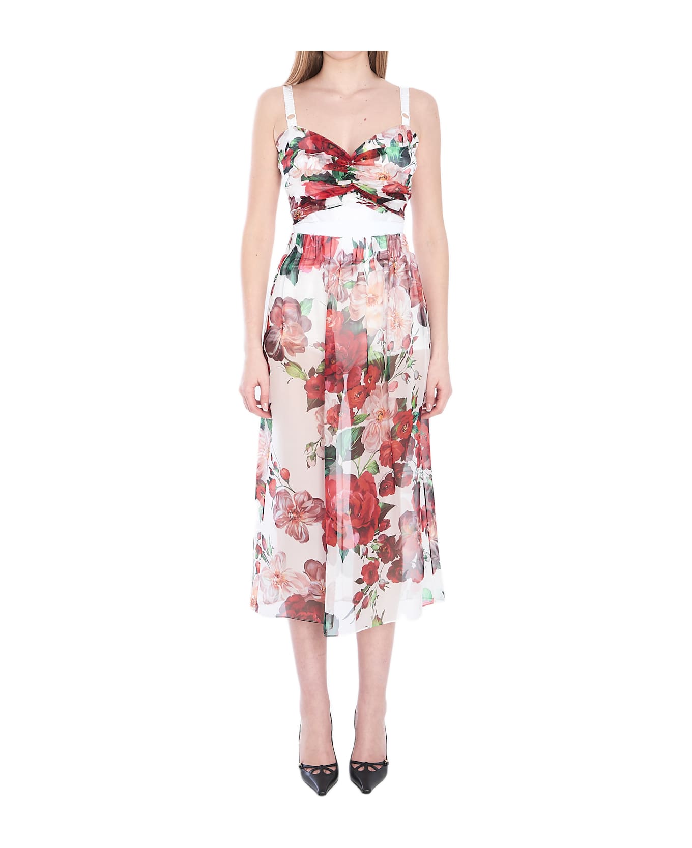 Dolce & Gabbana Multicolor Top With All-over Floral Motif - WHITE