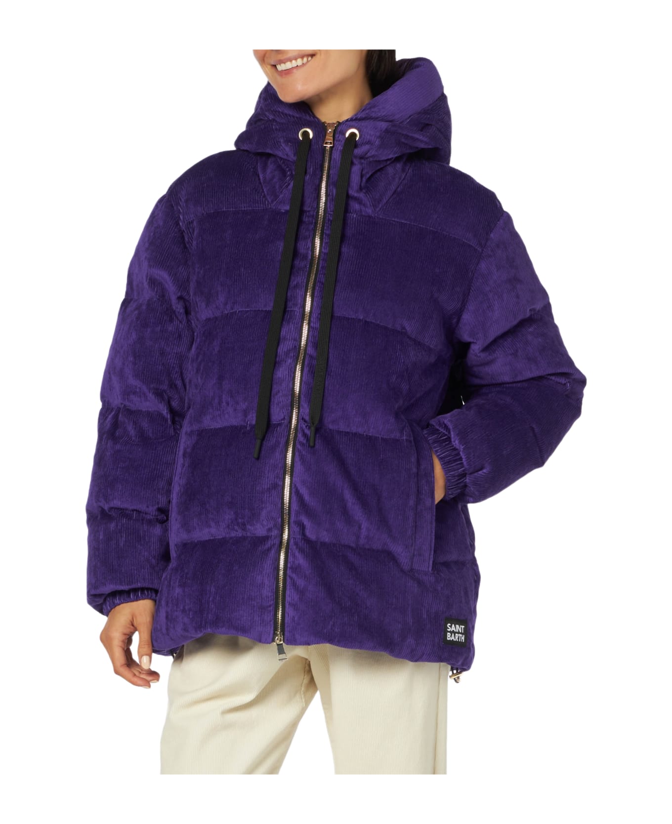 MC2 Saint Barth Woman Purple Corduroy Down Padded Jacket With Hoodie - PINK