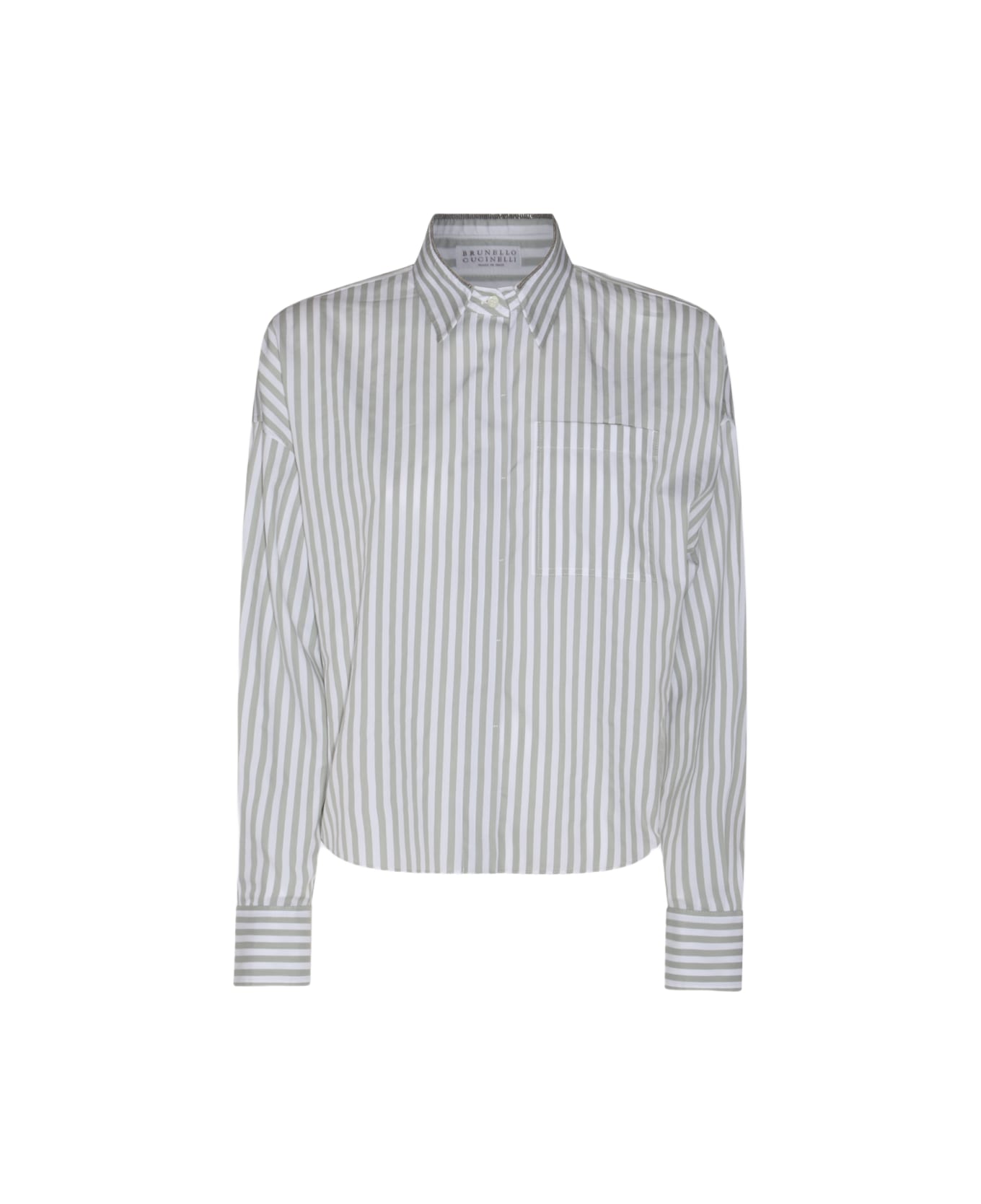 Brunello Cucinelli White And Grey Cotton Shirt