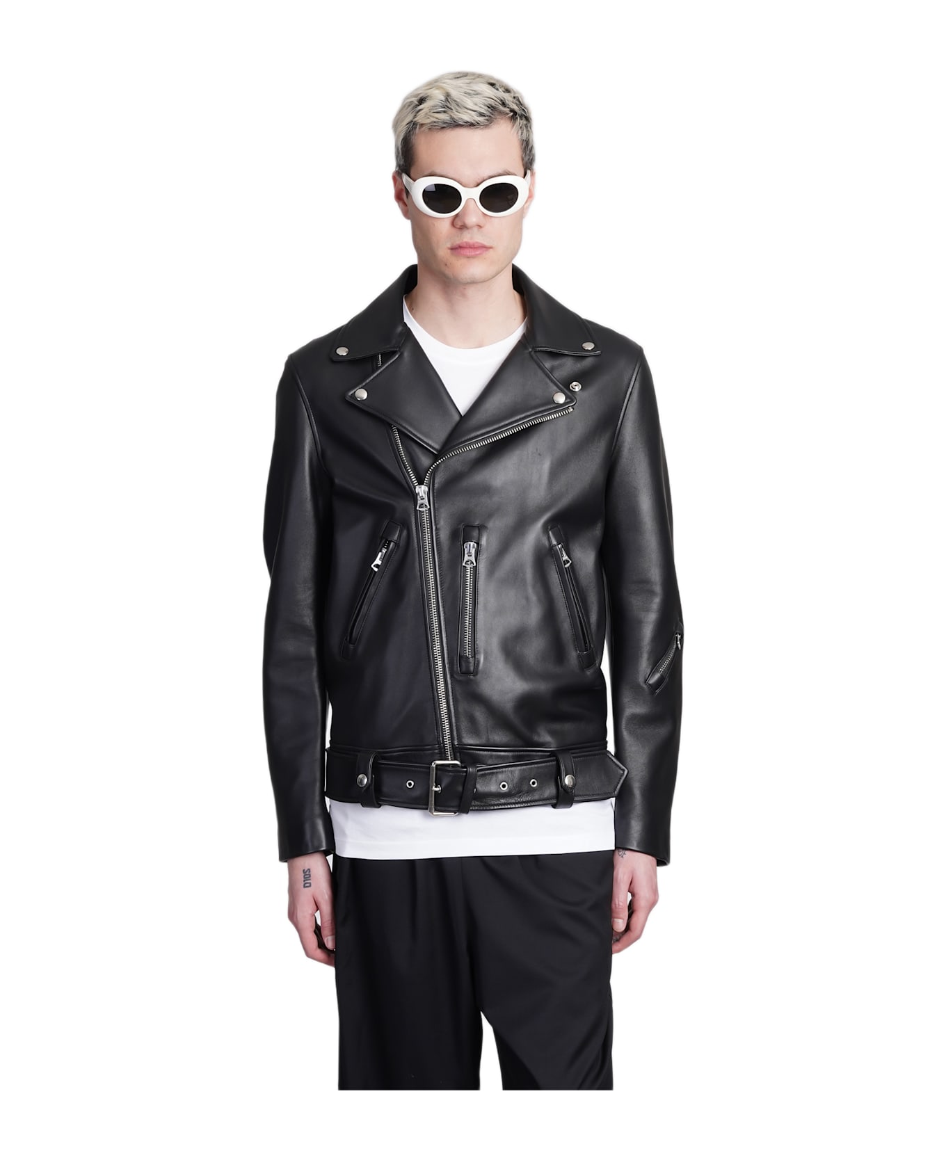 Acne Studios Nate Clean Biker Jacket In Black Leather - black