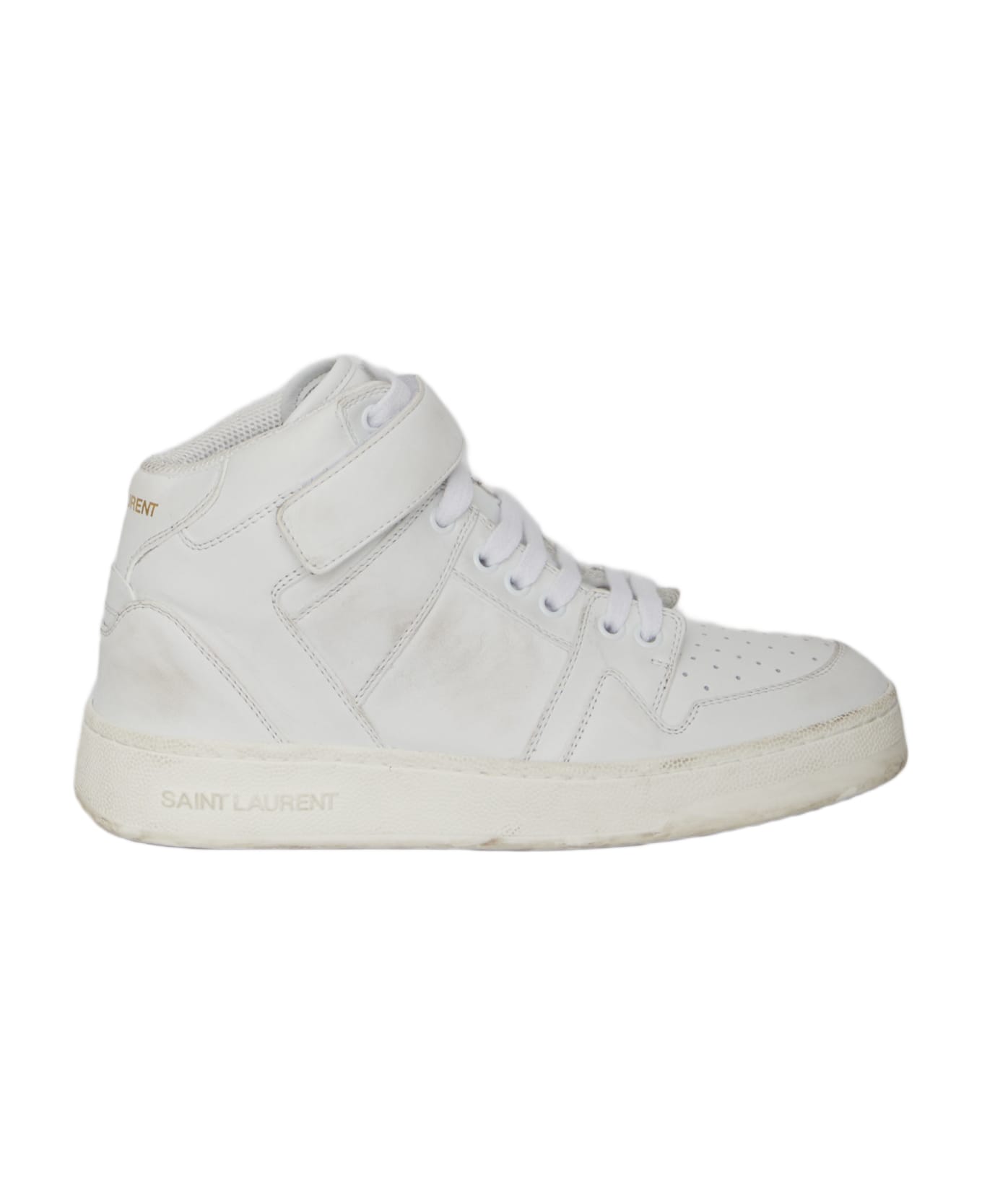 Saint Laurent Lax Sneakers In Washed-out Effect Leather - WHITE スニーカー