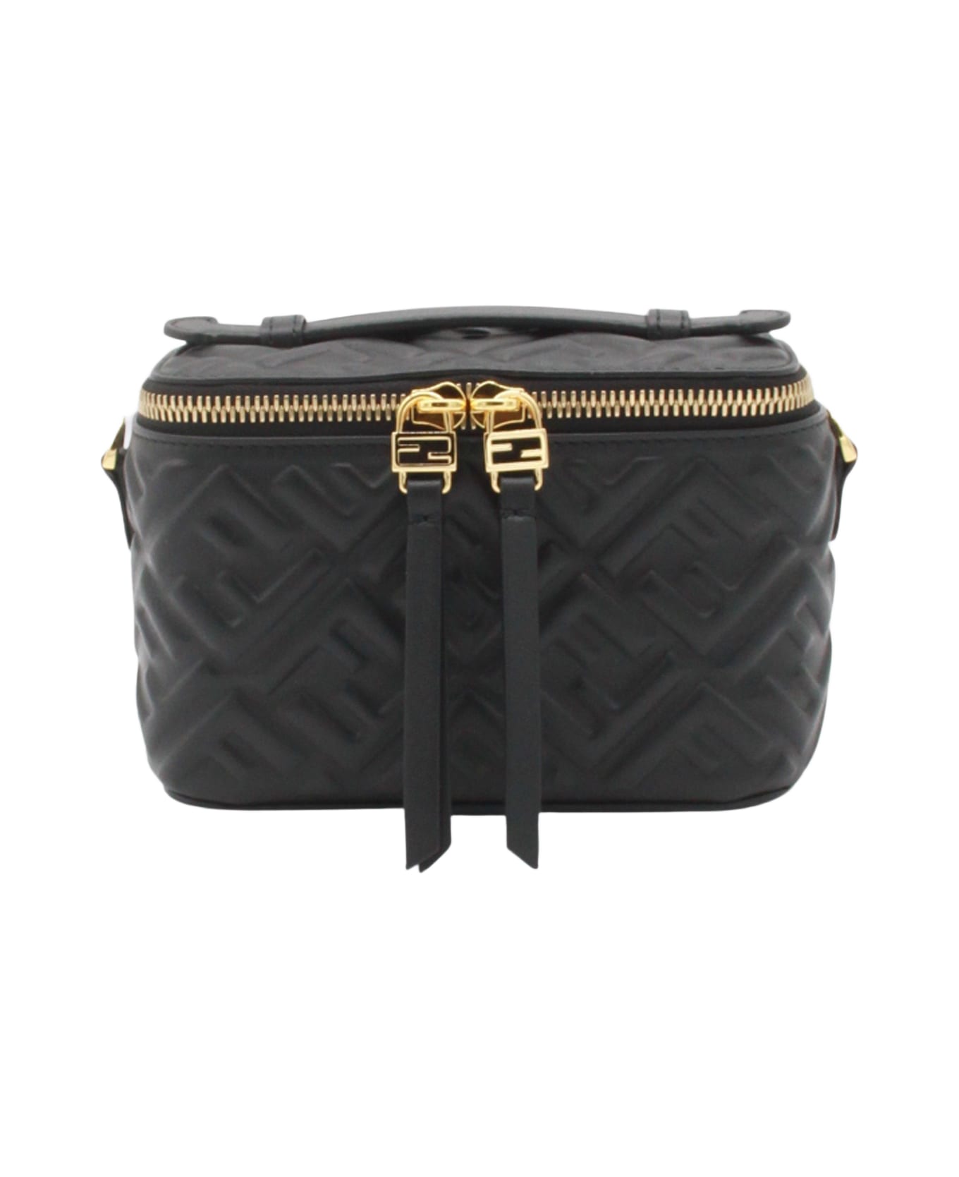 Fendi Black Leather Vanity Top Handle Bag - Black