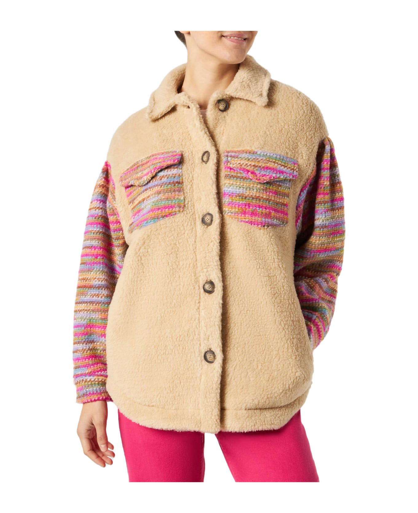 MC2 Saint Barth Woman Sherpa Overshirt With Crochet Details - WHITE