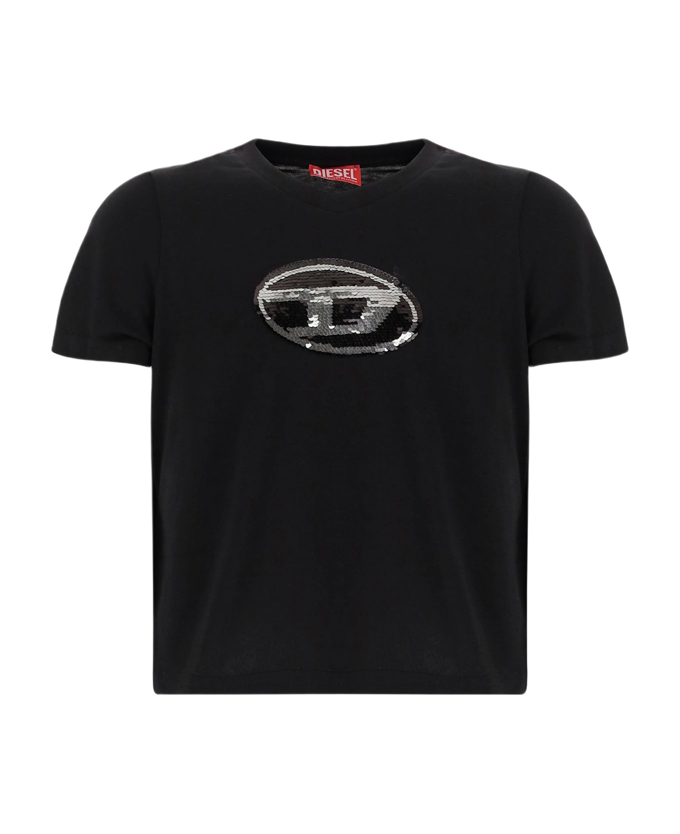 Diesel Cotton T-shirt With Sequin Logo - Black