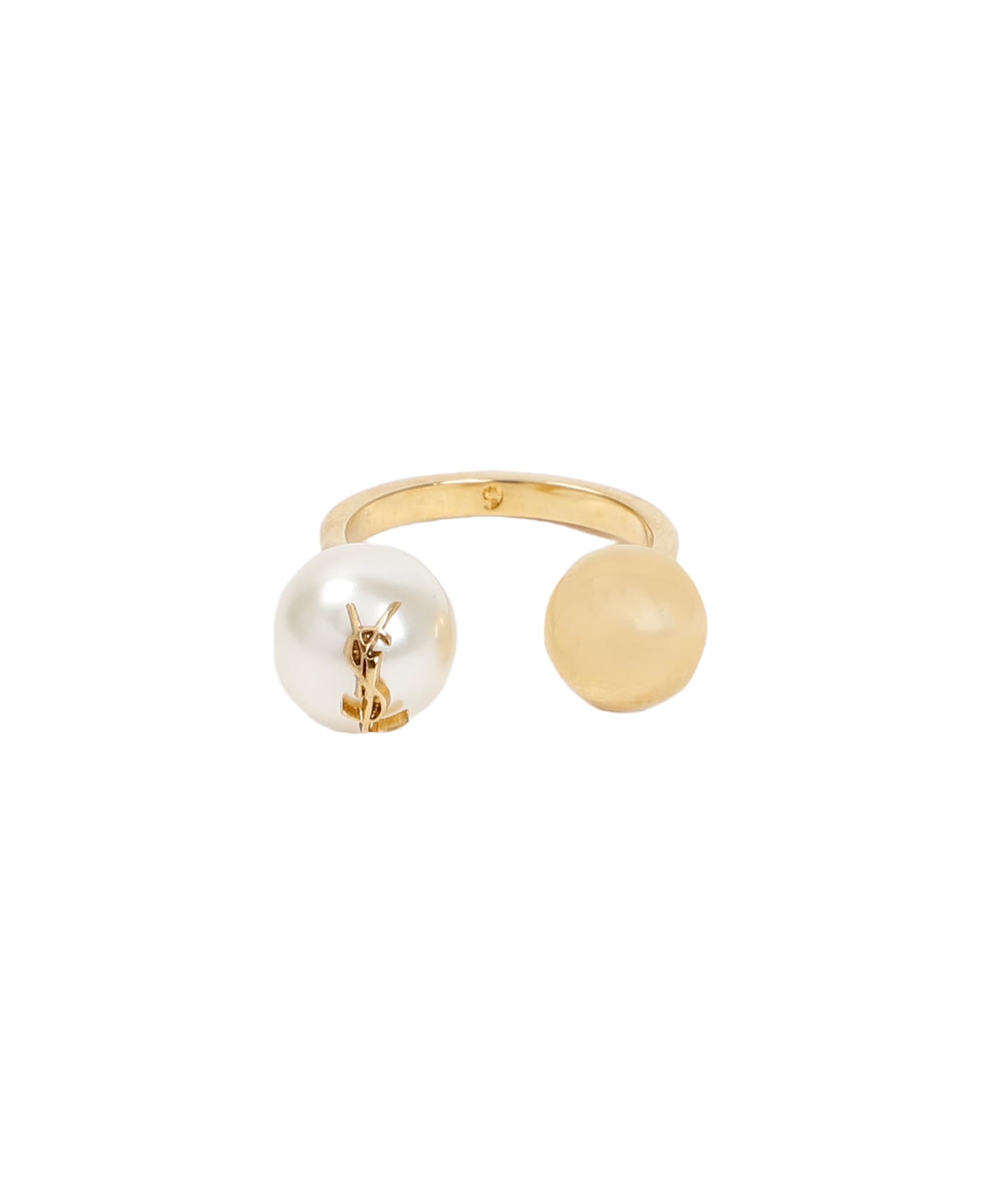Saint Laurent Bague Boule Ysl Ring - Or Laiton Creme