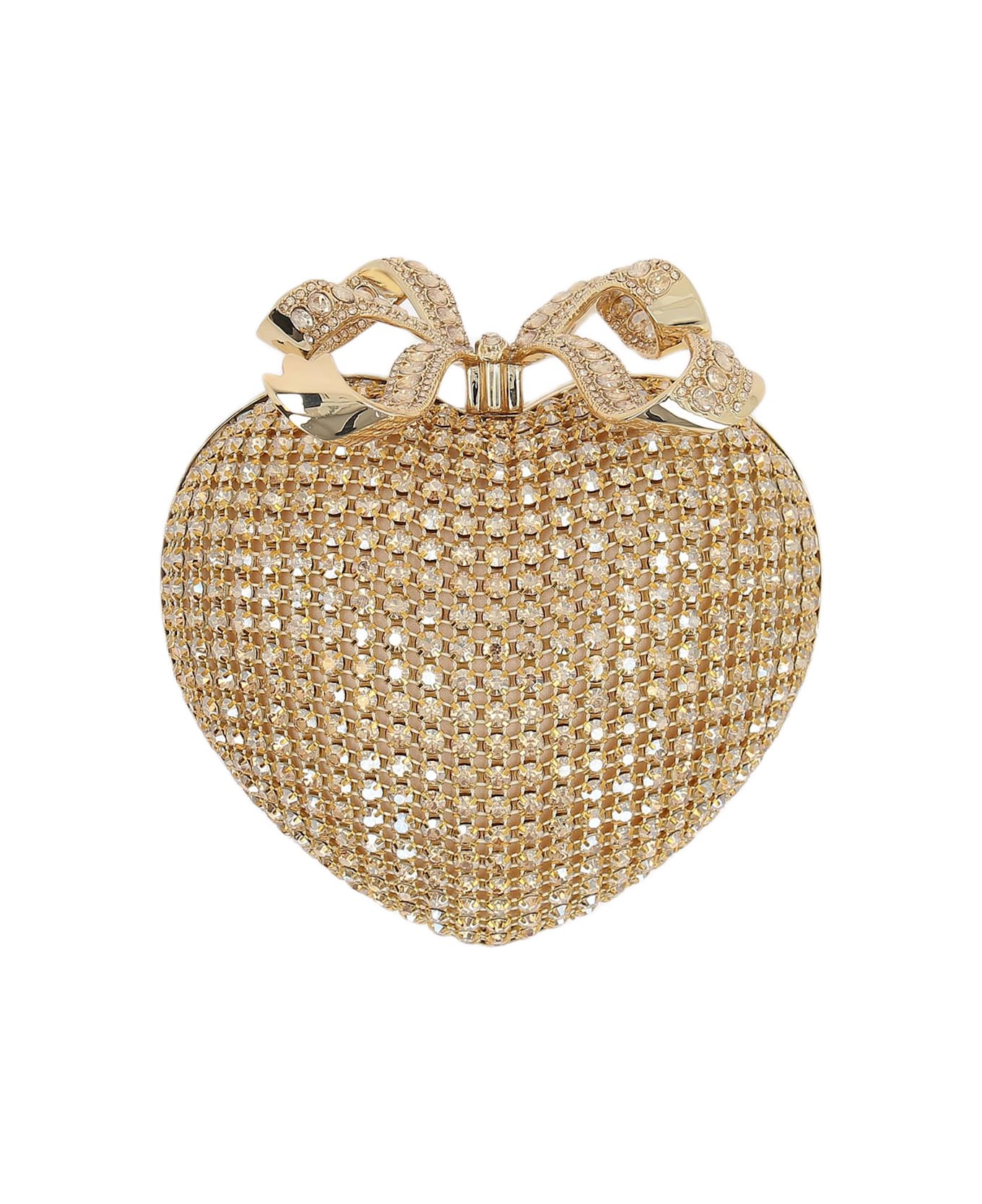 【SELF PORTRAIT】ハートクリスタル装飾のサテンクラッチ self-portrait 'heart' Silver Clutch With Bow On The Front