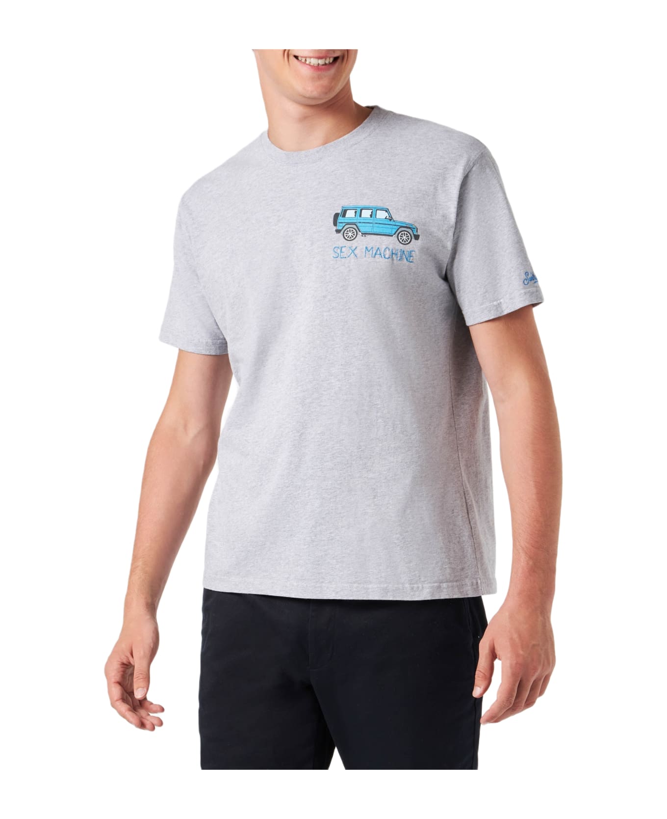 MC2 Saint Barth Man Heavy Cotton T-shirt With Sex Machine Embroidery - GREY