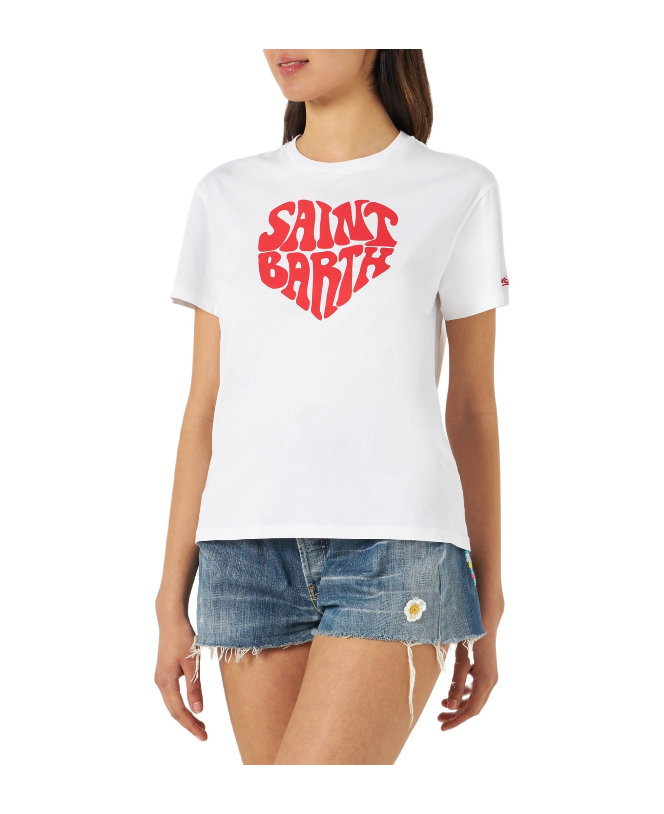 MC2 Saint Barth Woman Cotton T-shirt With Saint Barth Lettering - WHITE