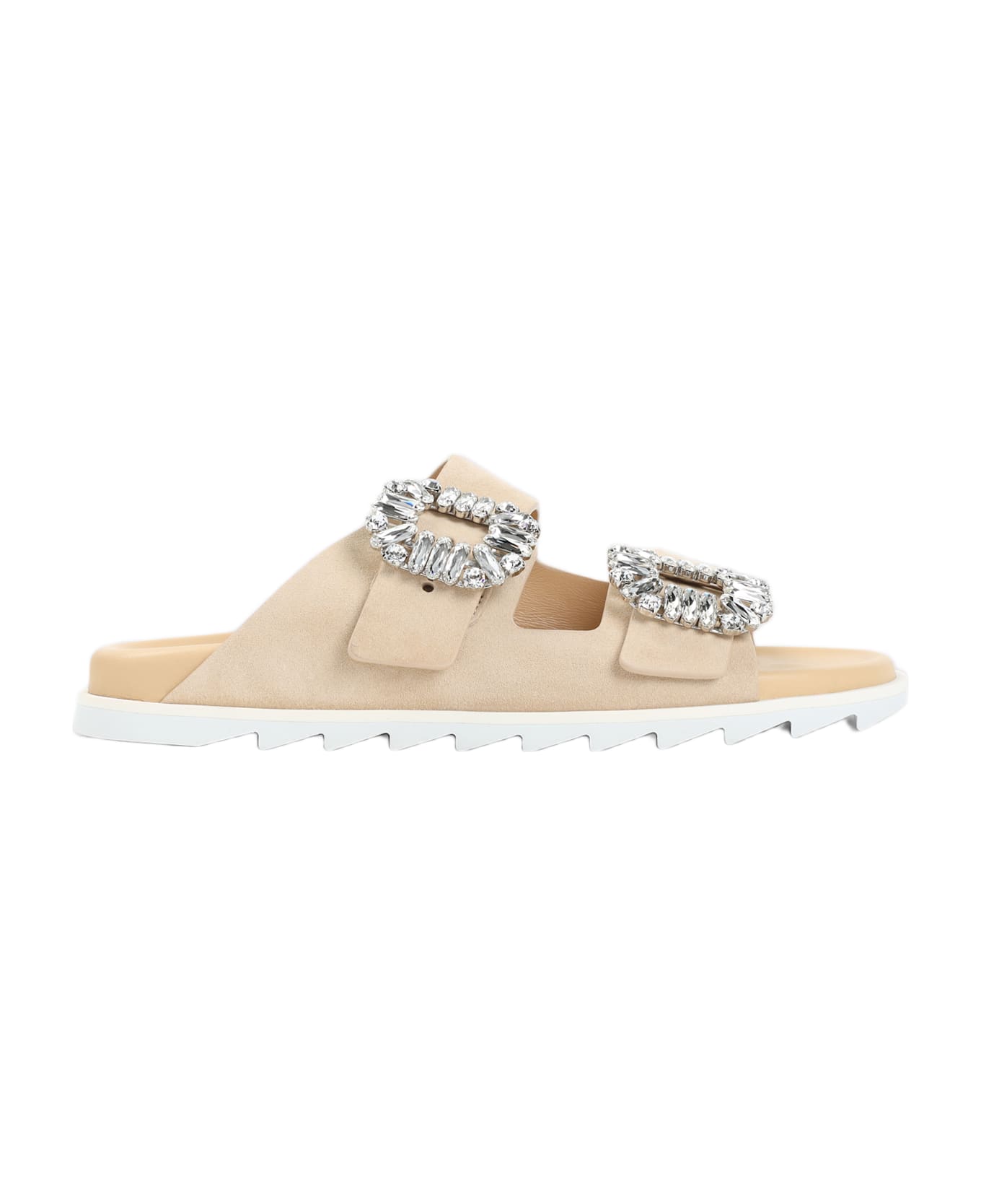 Roger Vivier Slidy Strass Buckle Sandals - Carne
