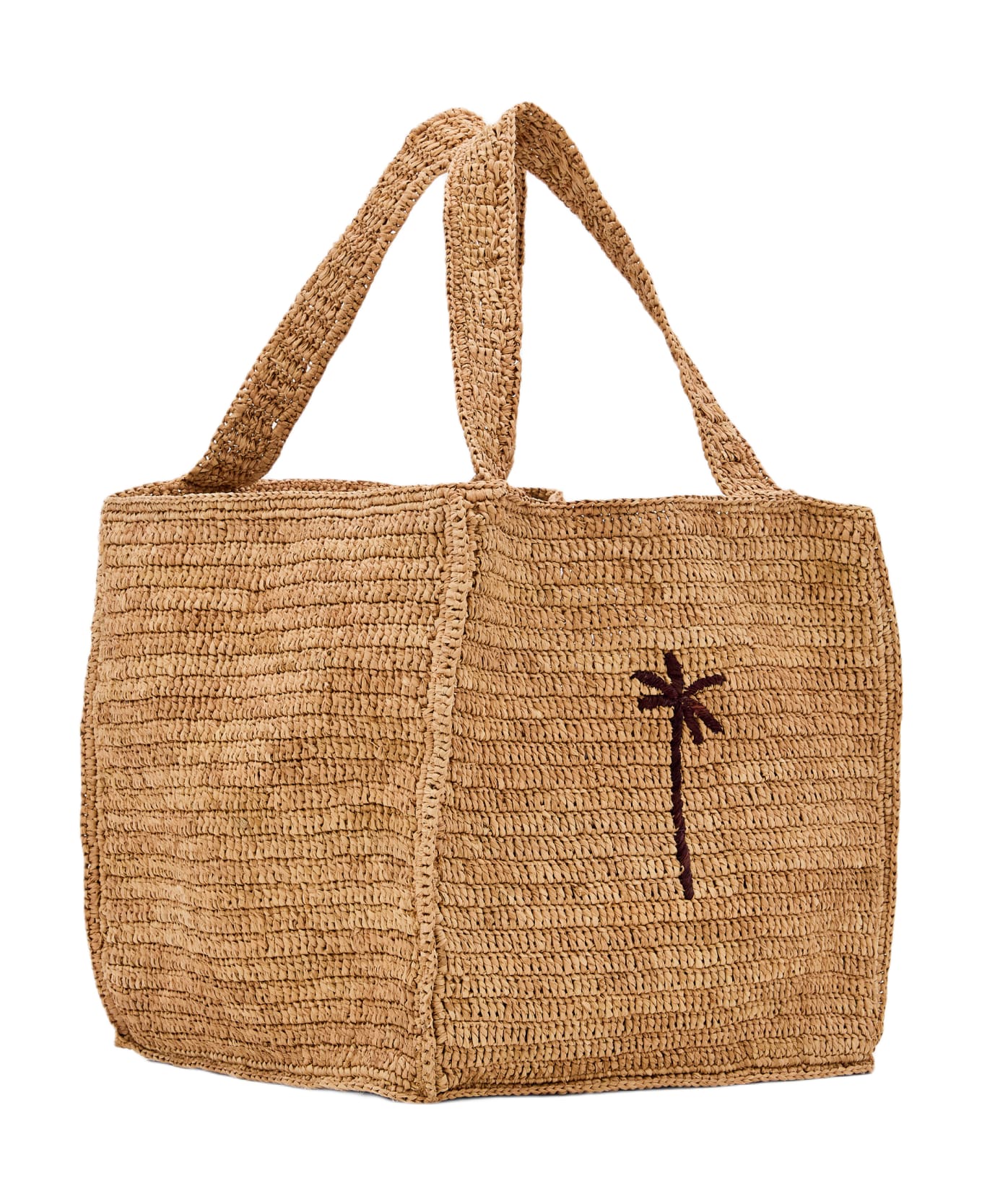 Manebi Squared Raffia Tote Bag W/palm Detail - Brown ショルダーバッグ