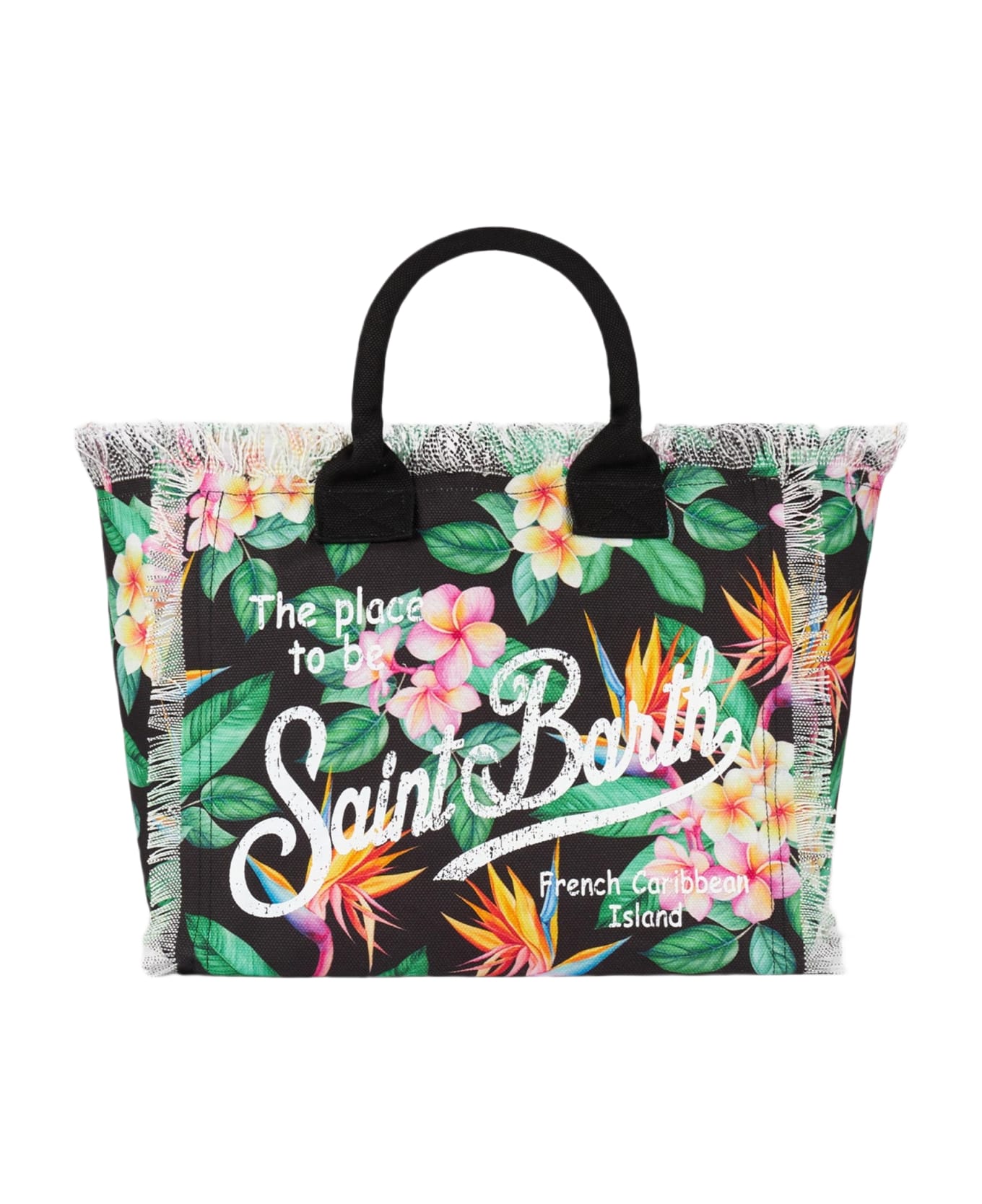MC2 Saint Barth Vanity Canvas Shoulder Bag With Floral Print - BLACK