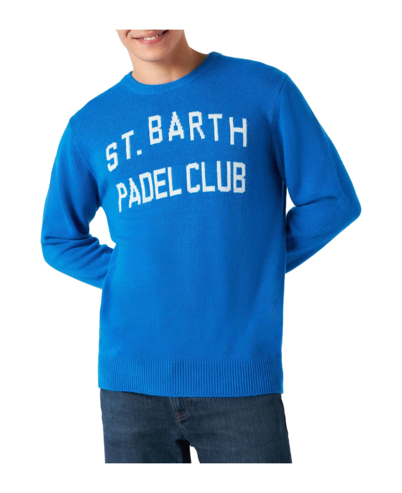 MC2 Saint Barth Man Sweater With St. Barth Padel Club Jacquard Print - BLUE ニットウェア