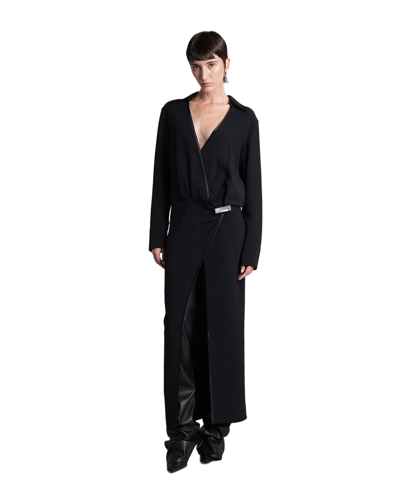 The Attico Long Dress In Black Acetate - black