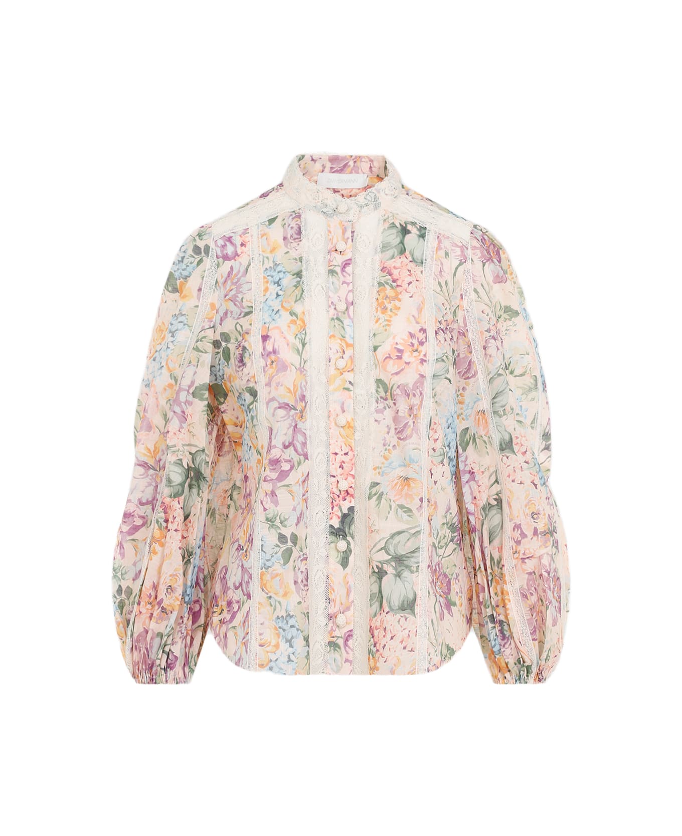 Zimmermann Halliday Lace Trim Shirt - Multi Watercolour Floral