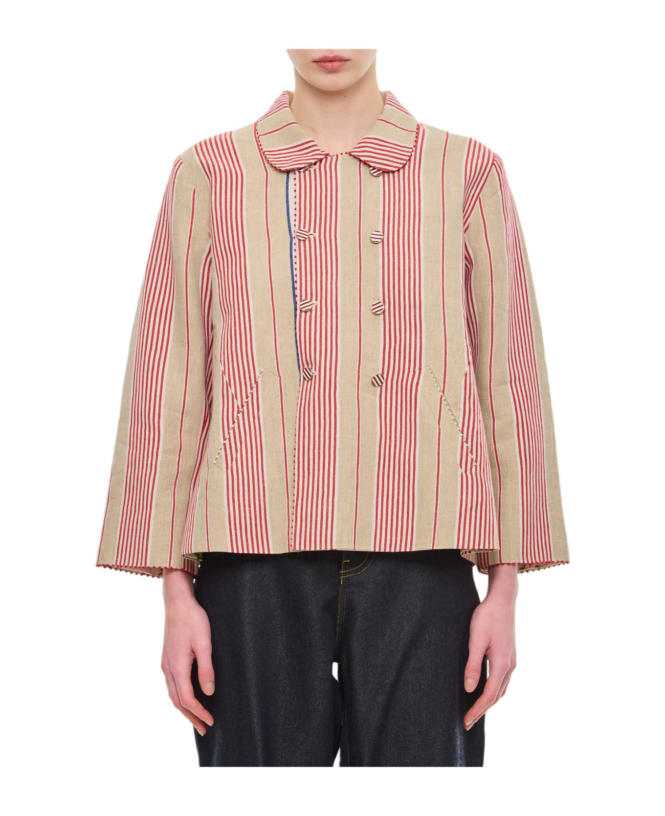 Péro Cotton And Linen Double Breasted Jacket - As Multi ブラウス
