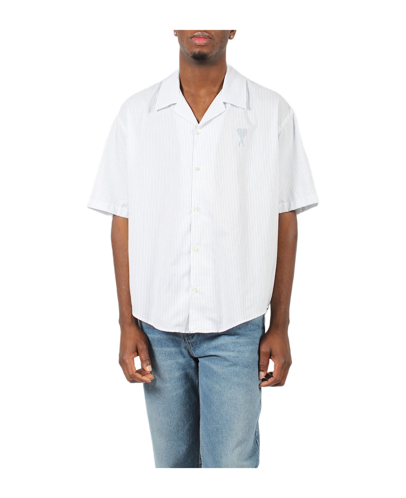 Ami Alexandre Mattiussi Ami De Coeur Striped Boxy Shirt - White