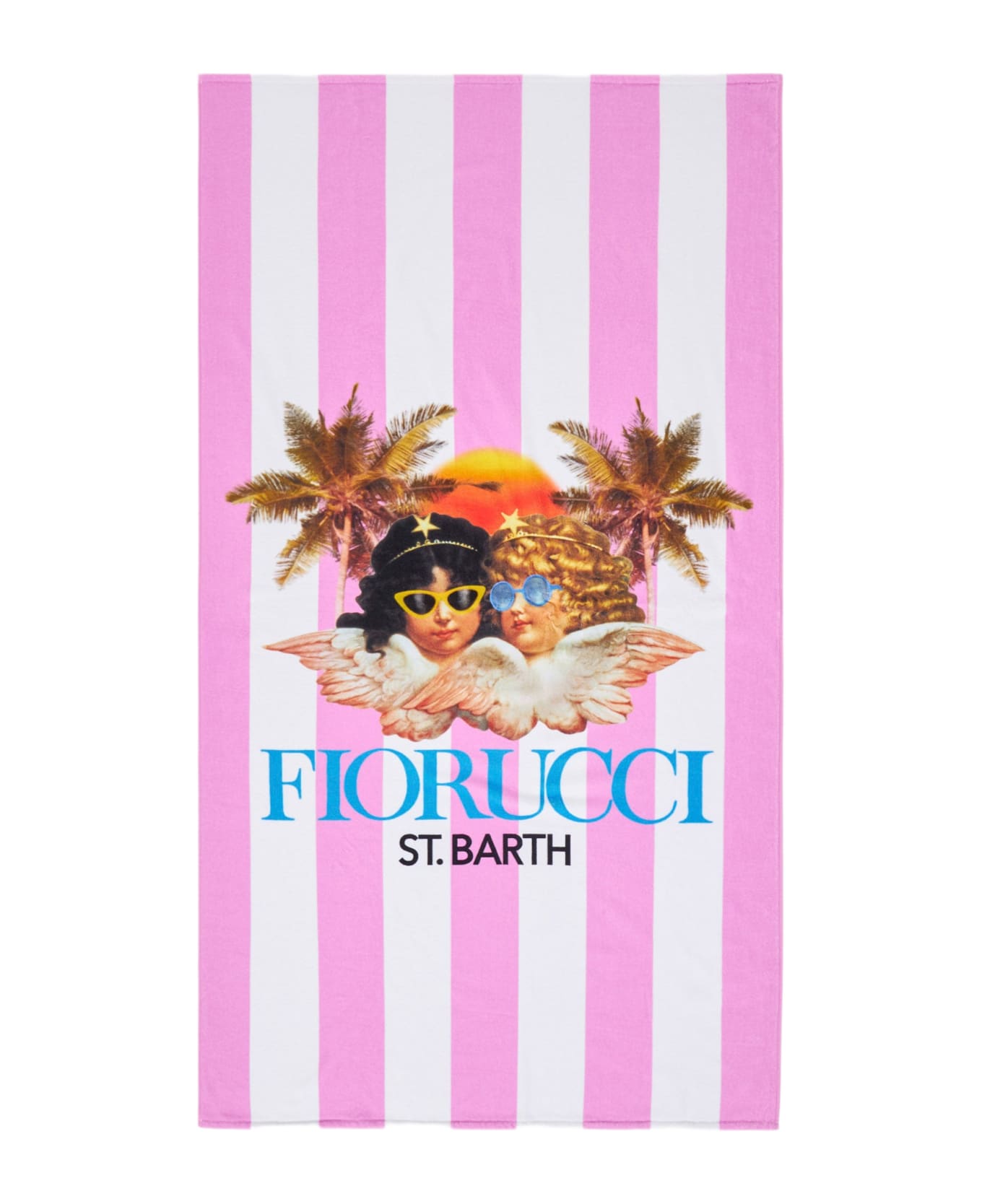 MC2 Saint Barth Printed Soft Terry Beach Towel With Stripes And Fiorucci Angels | Fiorucci Special Edition - PINK
