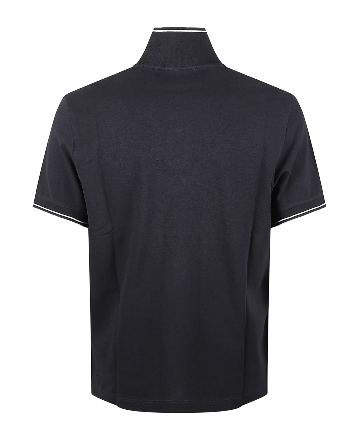 Stone Island Logo Patched Stripe Trimmed Polo Shirt - Navy Blue