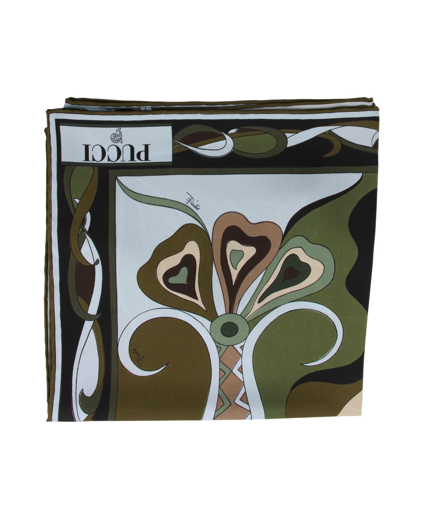 Pucci Khaki Blue Silk Scarf - KHAKI BLUE