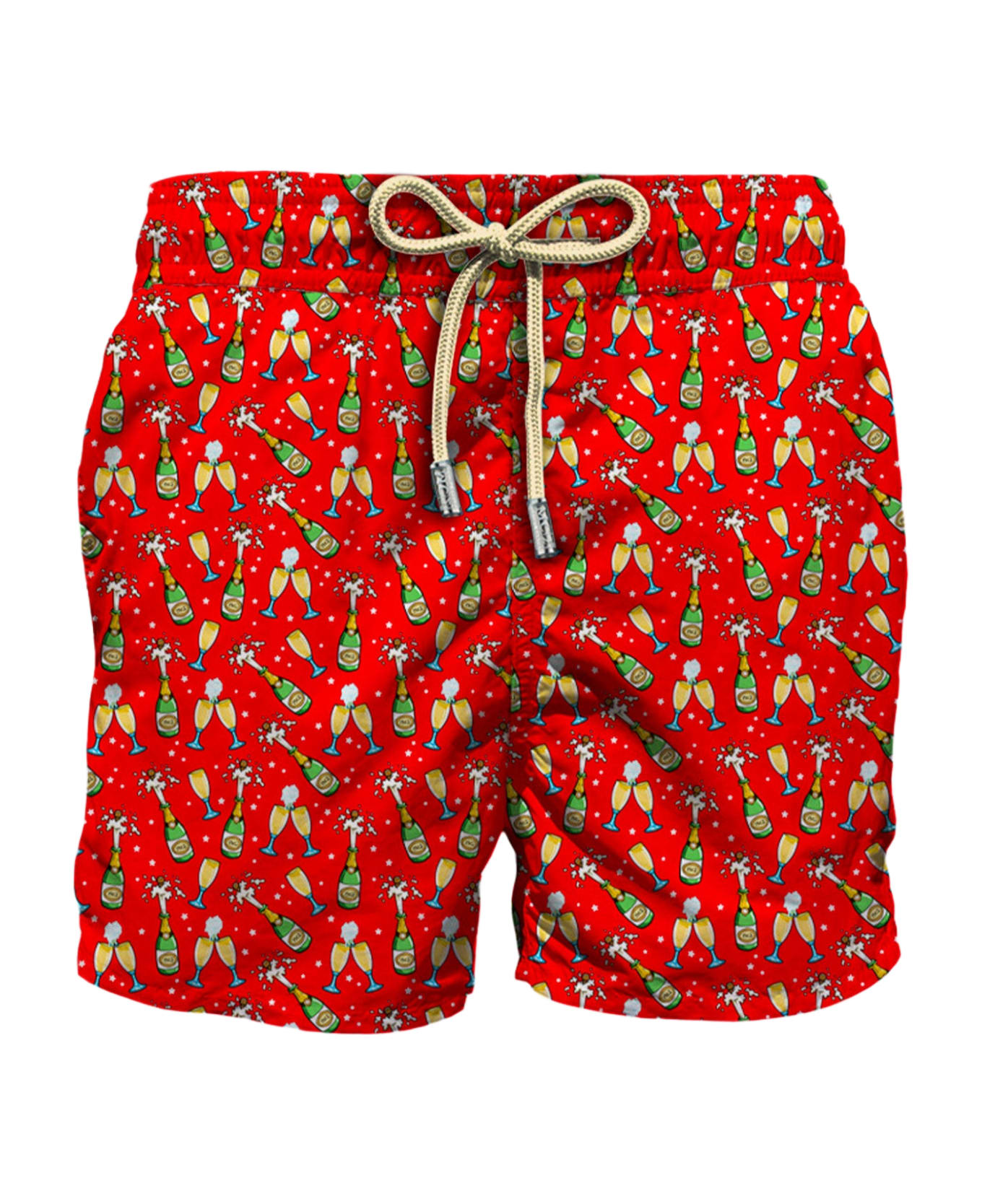 MC2 Saint Barth Man Light Fabric Swim Shorts With Bottles And Glasses Print - RED