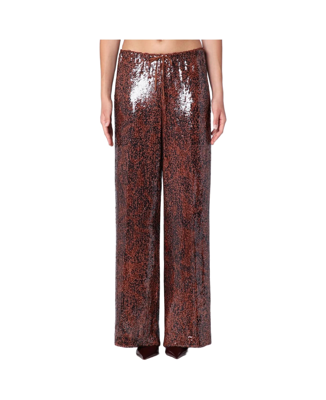 Dries Van Noten Brown Wide Trousers With Micro Sequins - BROWN