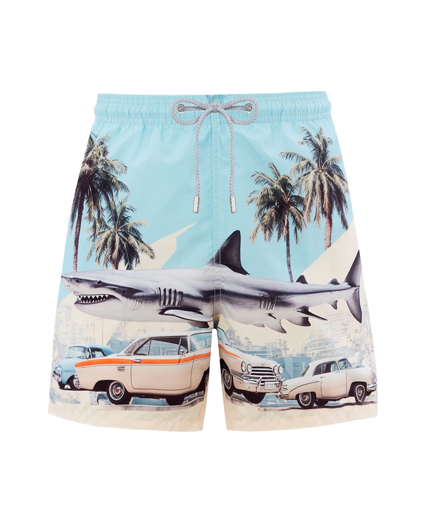 MC2 Saint Barth Man Mid-length Gustavia Swim-shorts With Car And Shark Placed Print | Ai Co-created Design By Rickdick - Powered By Red - GREEN