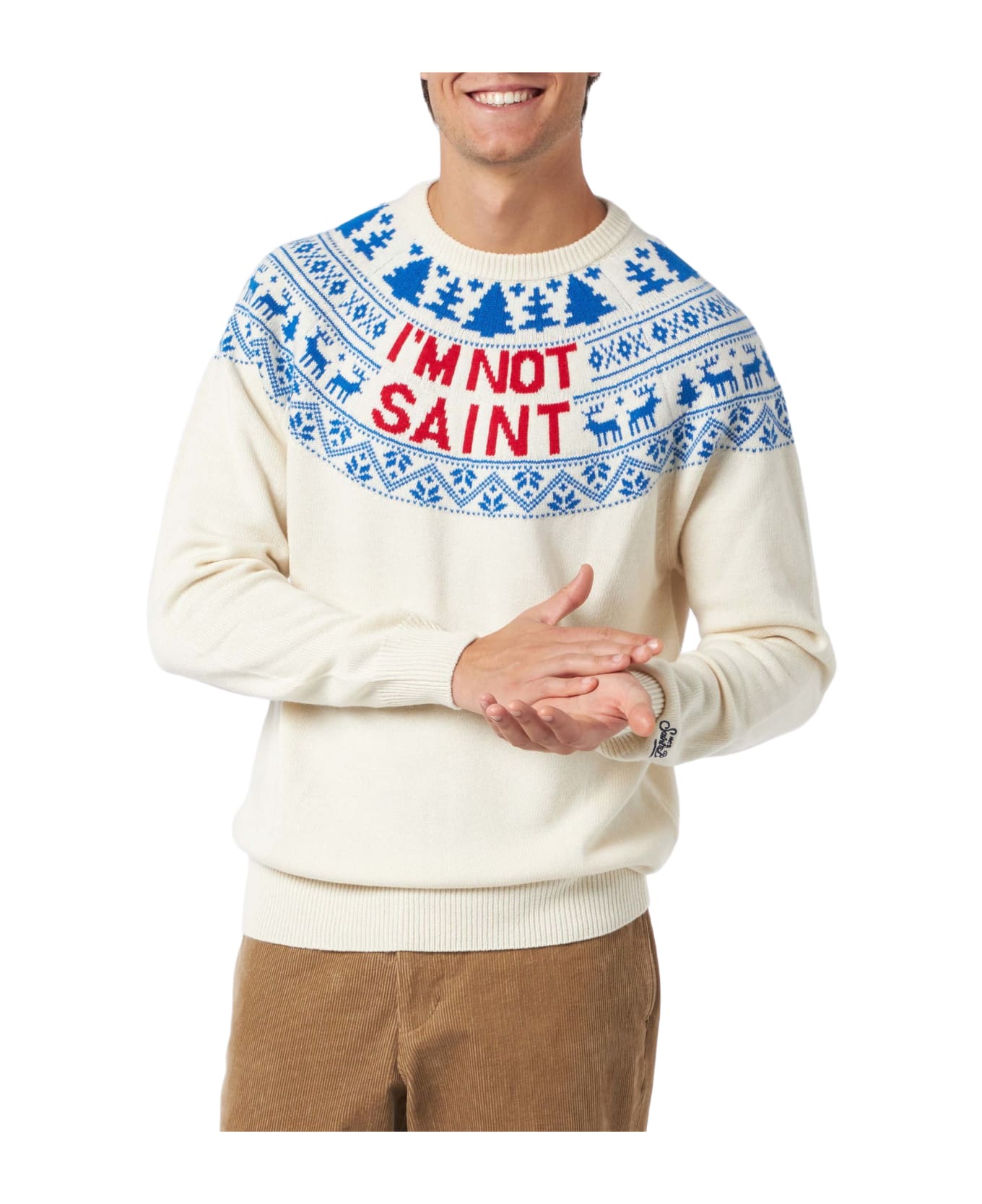 MC2 Saint Barth Man Sweater With I'm Not Saint Lettering - WHITE
