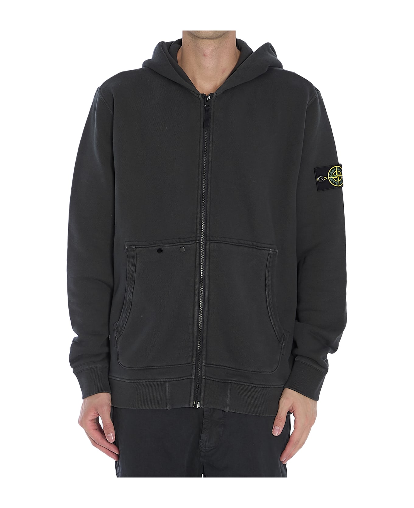 Grey stone island zip hoodie new arrivals