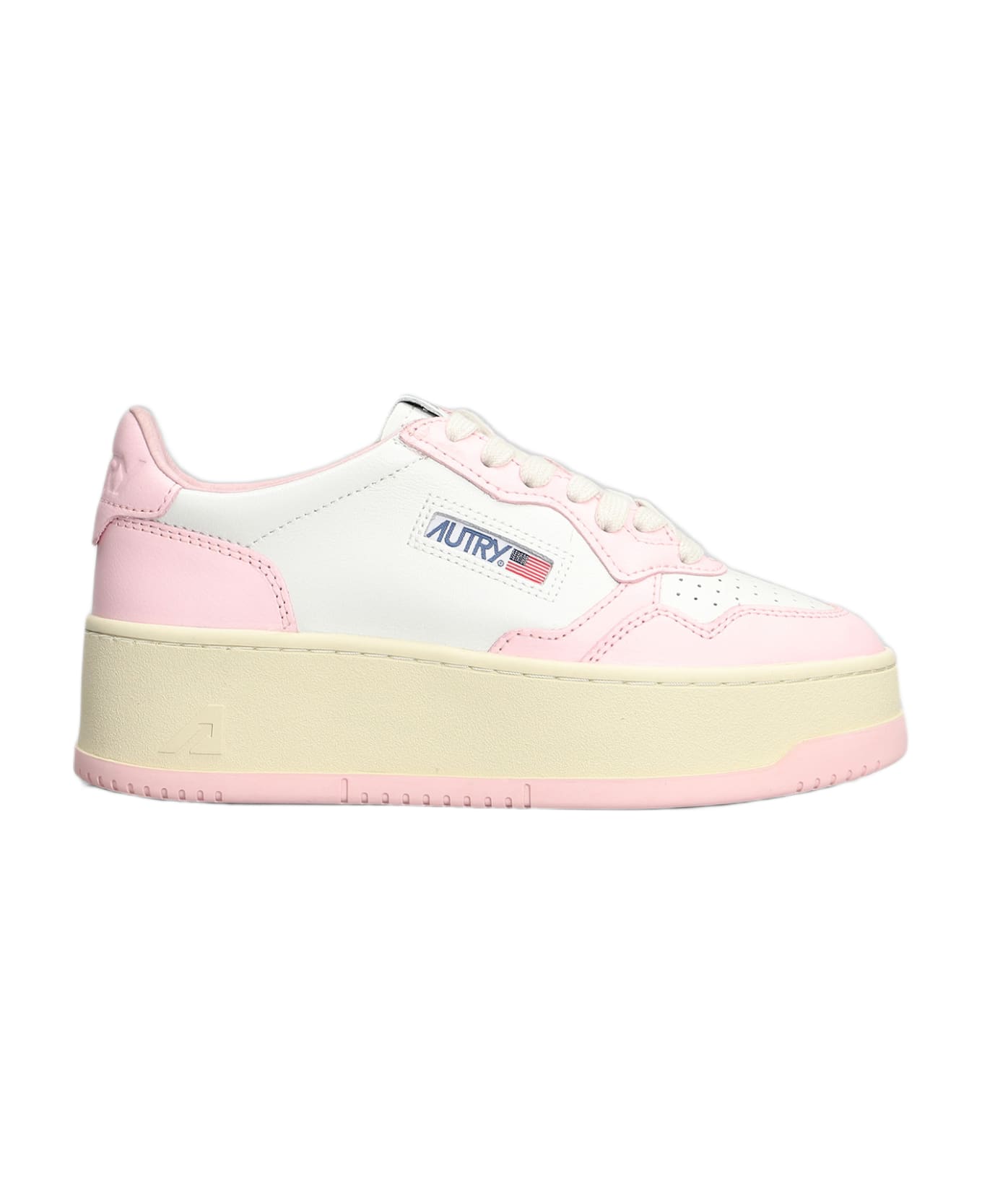 Autry Platform Low Sneakers In White Leather - Pink ウェッジシューズ