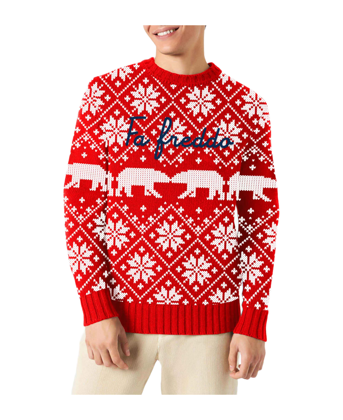 MC2 Saint Barth Man Crewneck Sweater With Fa Freddo Lettering - RED ニットウェア