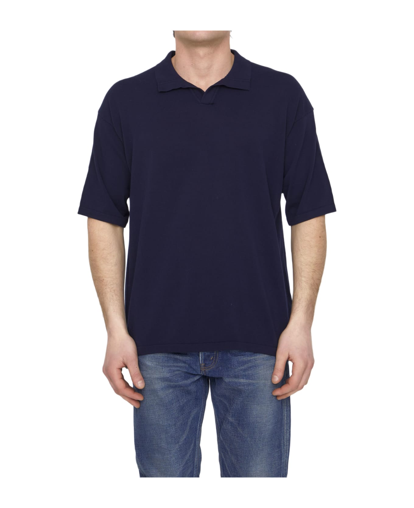 Roberto Collina Blue Cotton Polo Shirt - BLUE