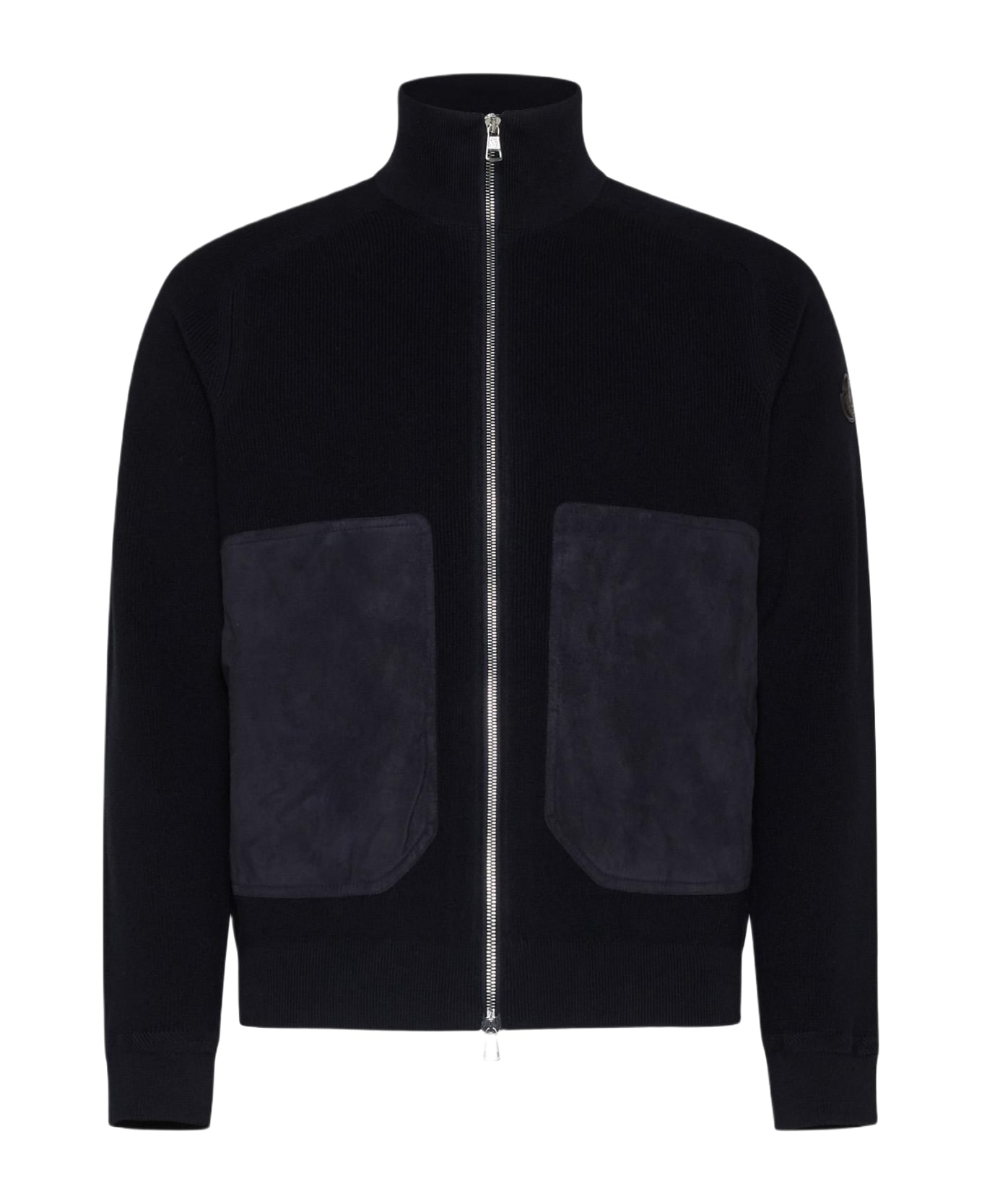 Moncler Knit And Suede Cardigan - Blu