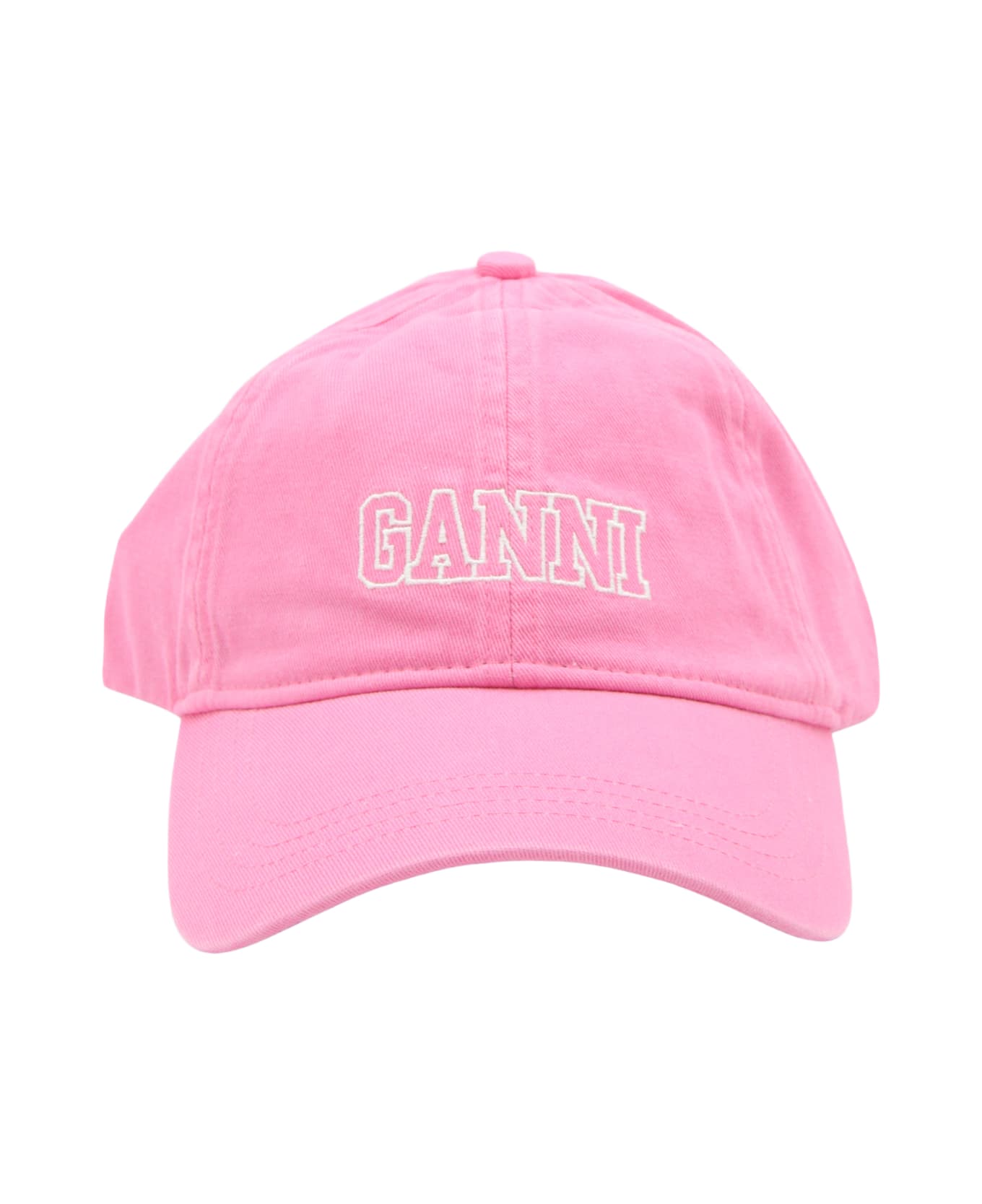 Ganni Shoking Pink Canvas Logo Baseball Cap - shoking pink