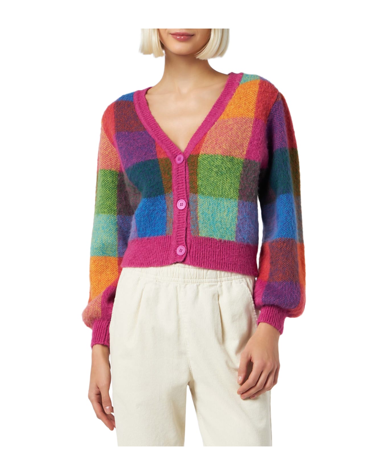 MC2 Saint Barth Woman Brushed Cropped Cardigan With Puff Sleeves - MULTICOLOR