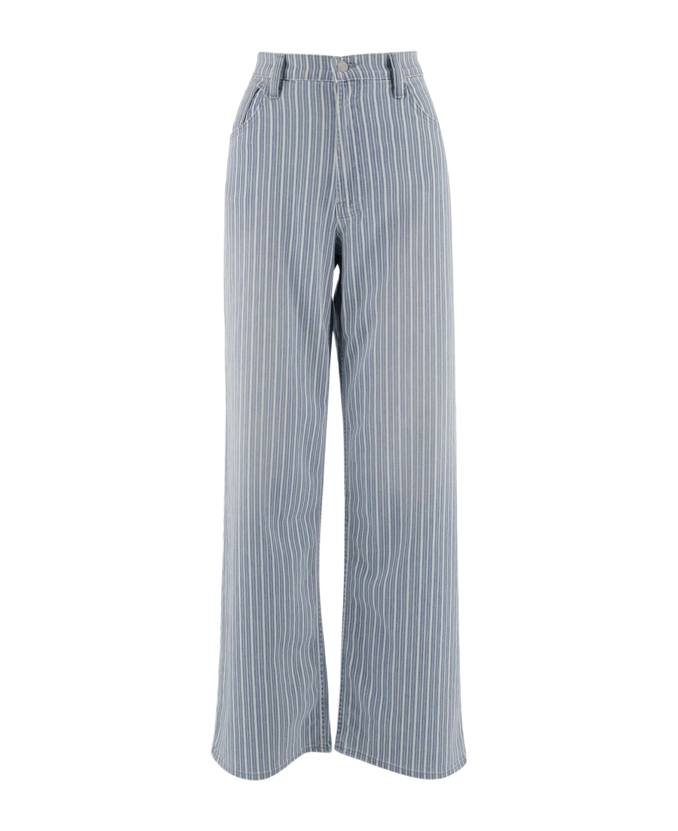Mother Stretch Cotton Striped Flared Jeans - Denim