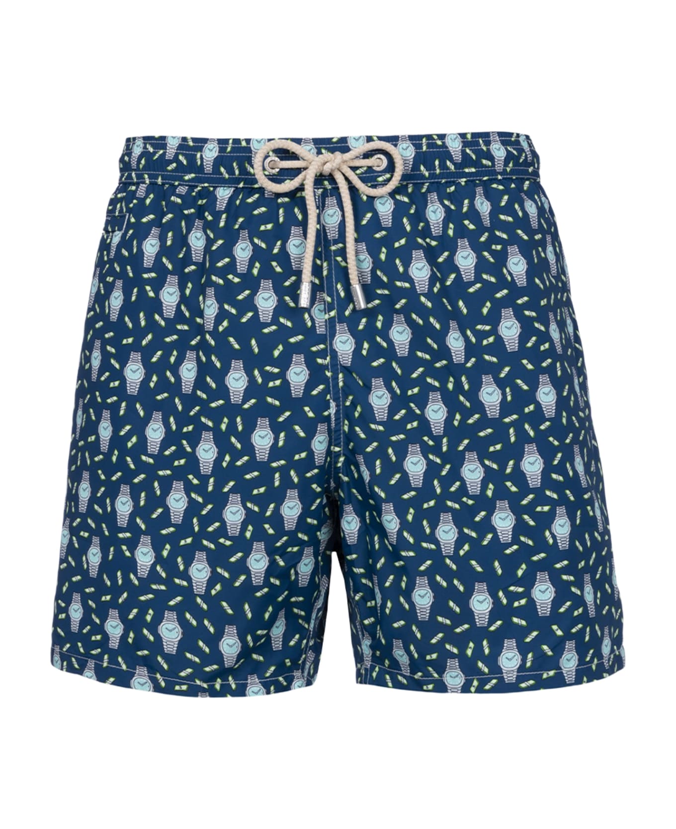 MC2 Saint Barth Man Lightweight Fabric Swim-shorts Lighting Micro Fantasy With Watches Print - BLUE NAVY