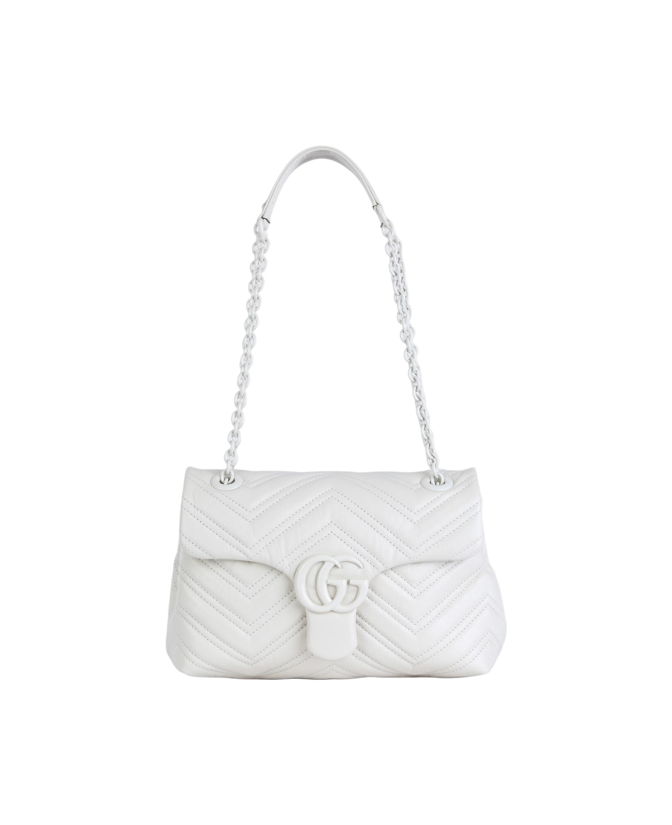 Gucci White Leather Marmont Shoulder Bag - White