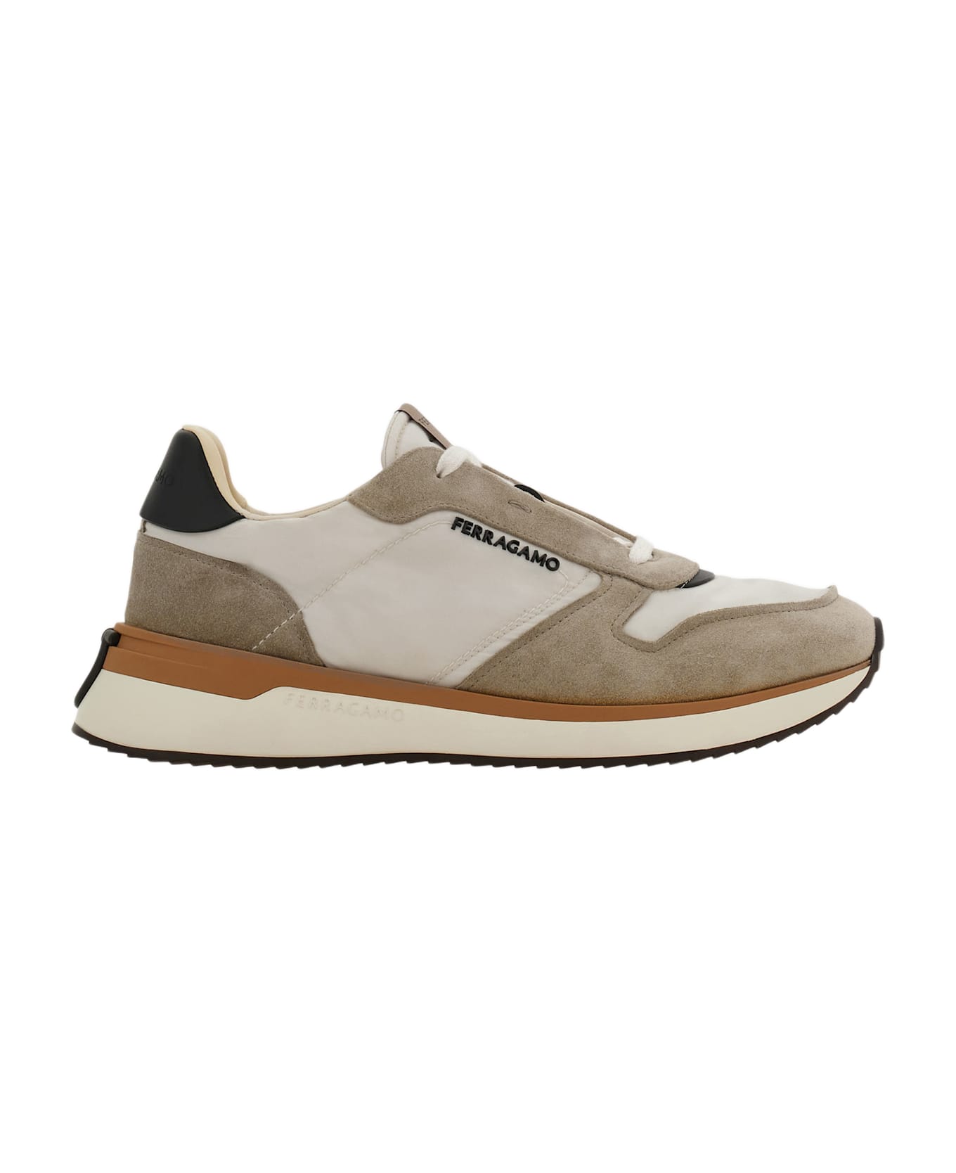 Ferragamo Leather And Fabric Sneakers With Side Logo - Red