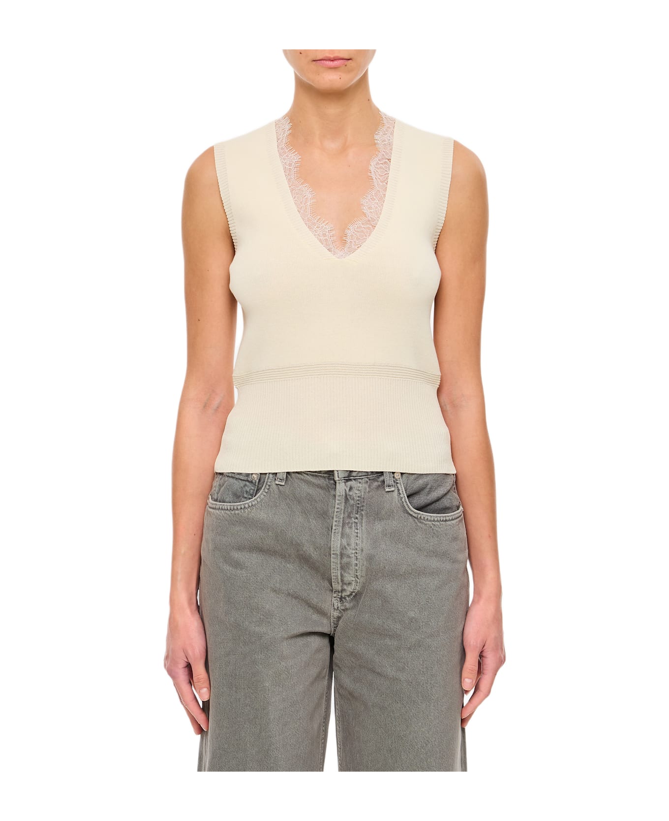J.W. Anderson Lace Trim V Neck Vest - OYSTER