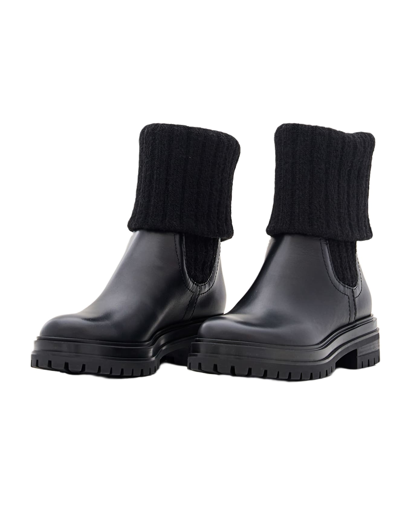 Gianvito Rossi Calf And Knit Ankle Boots - Black