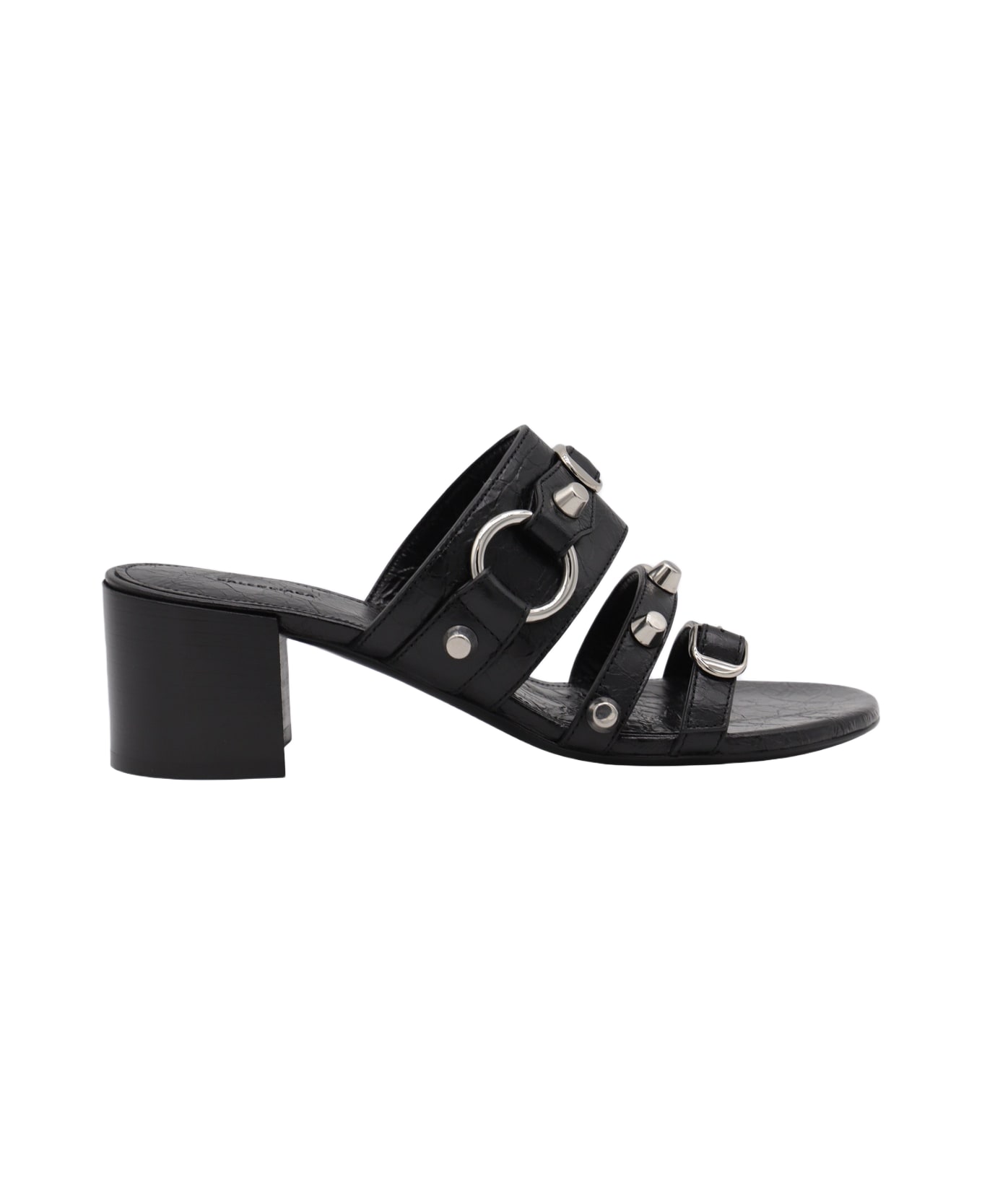 Balenciaga Black Leather City Sandals - Black