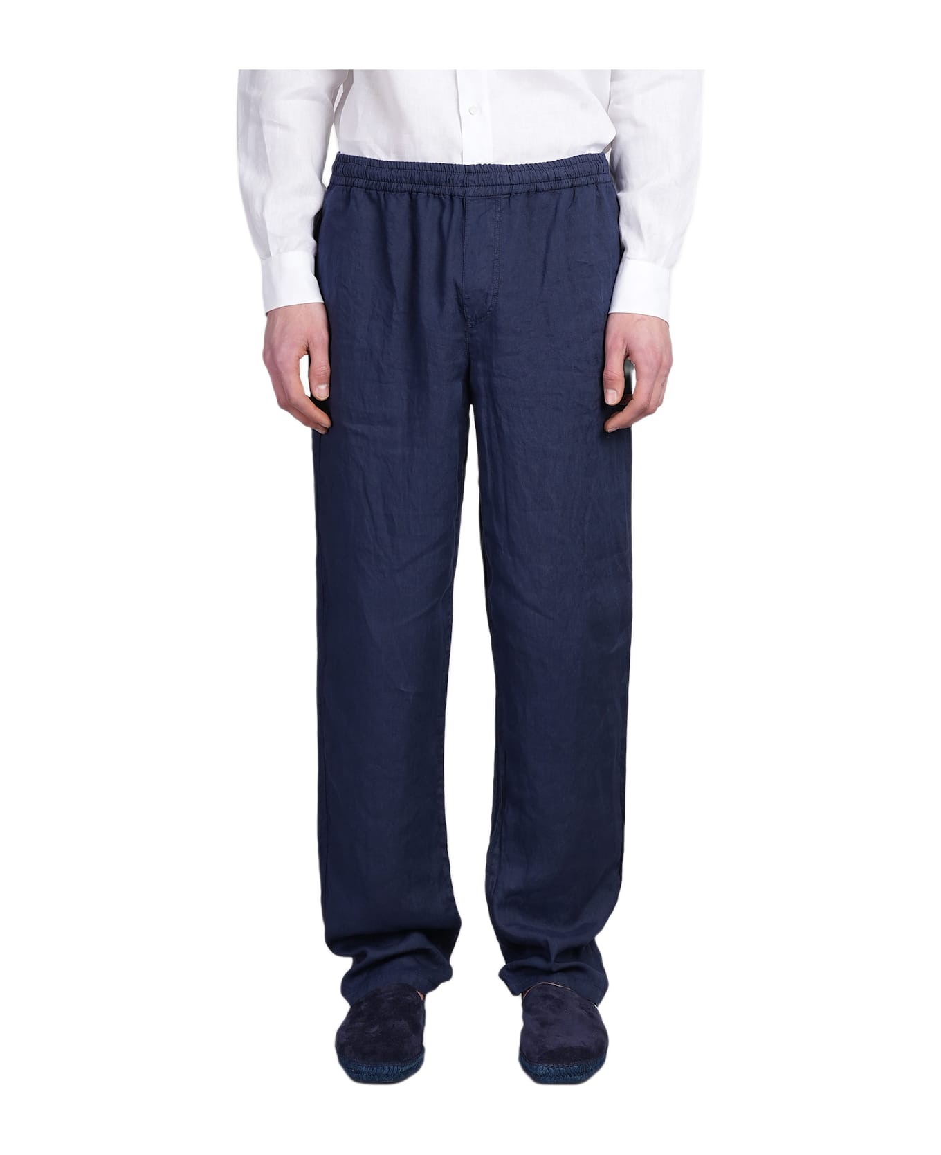 Aspesi Ventura Pants In Blue Linen - blue
