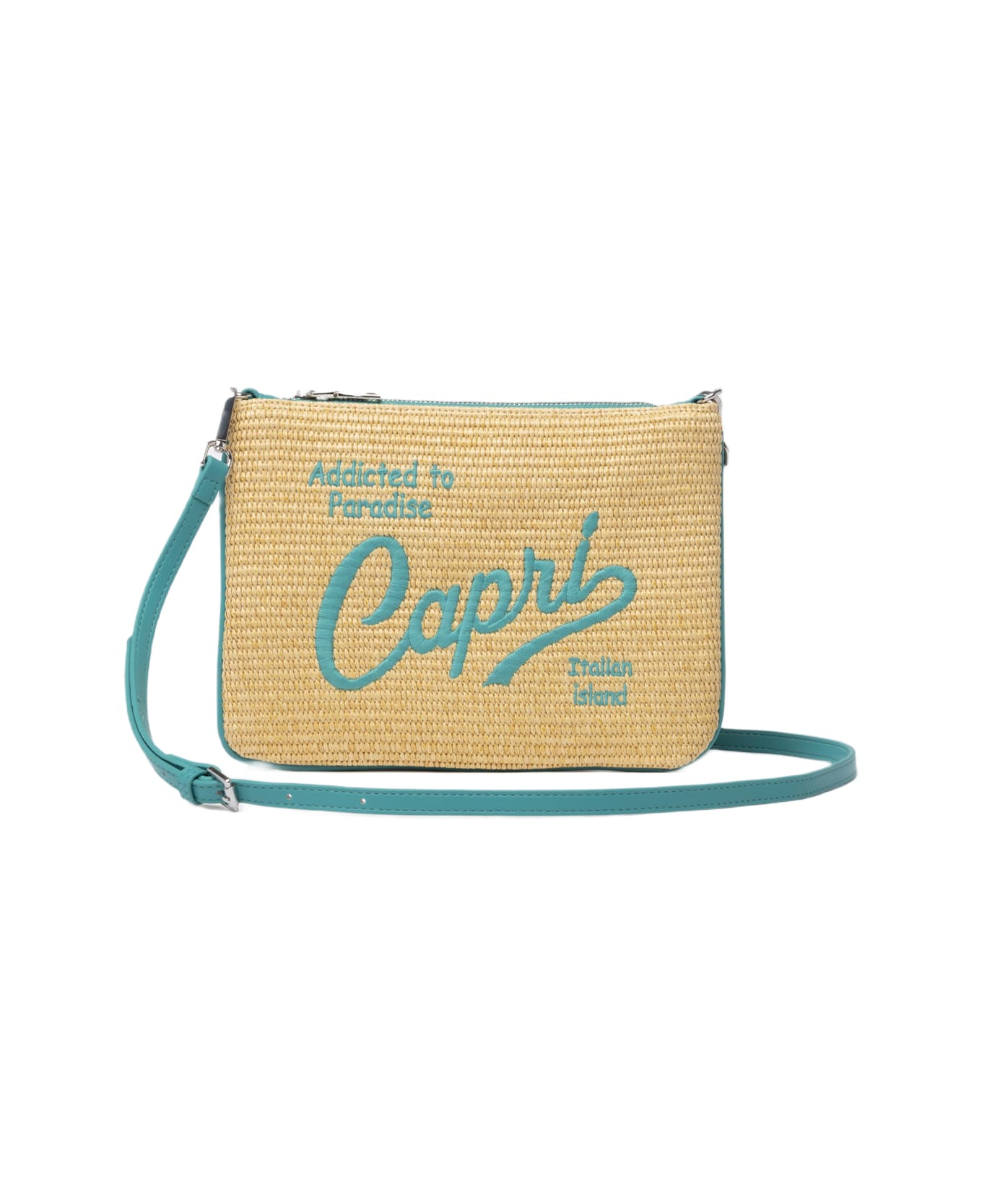 MC2 Saint Barth Parisienne Straw Pouch Bag With Capri Embroidery - GREEN