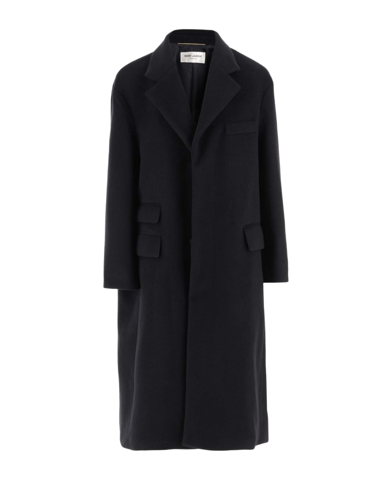 Saint Laurent Virgin Wool And Angora Single-breasted Coat - BLACK