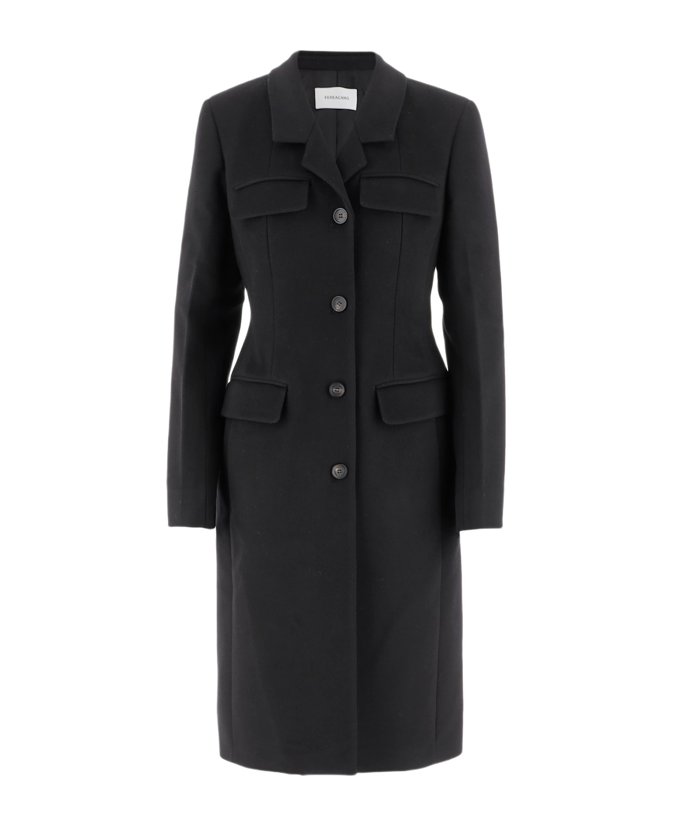 Ferragamo Single-breasted Shaped Coat In Wool And Cashmere - Black