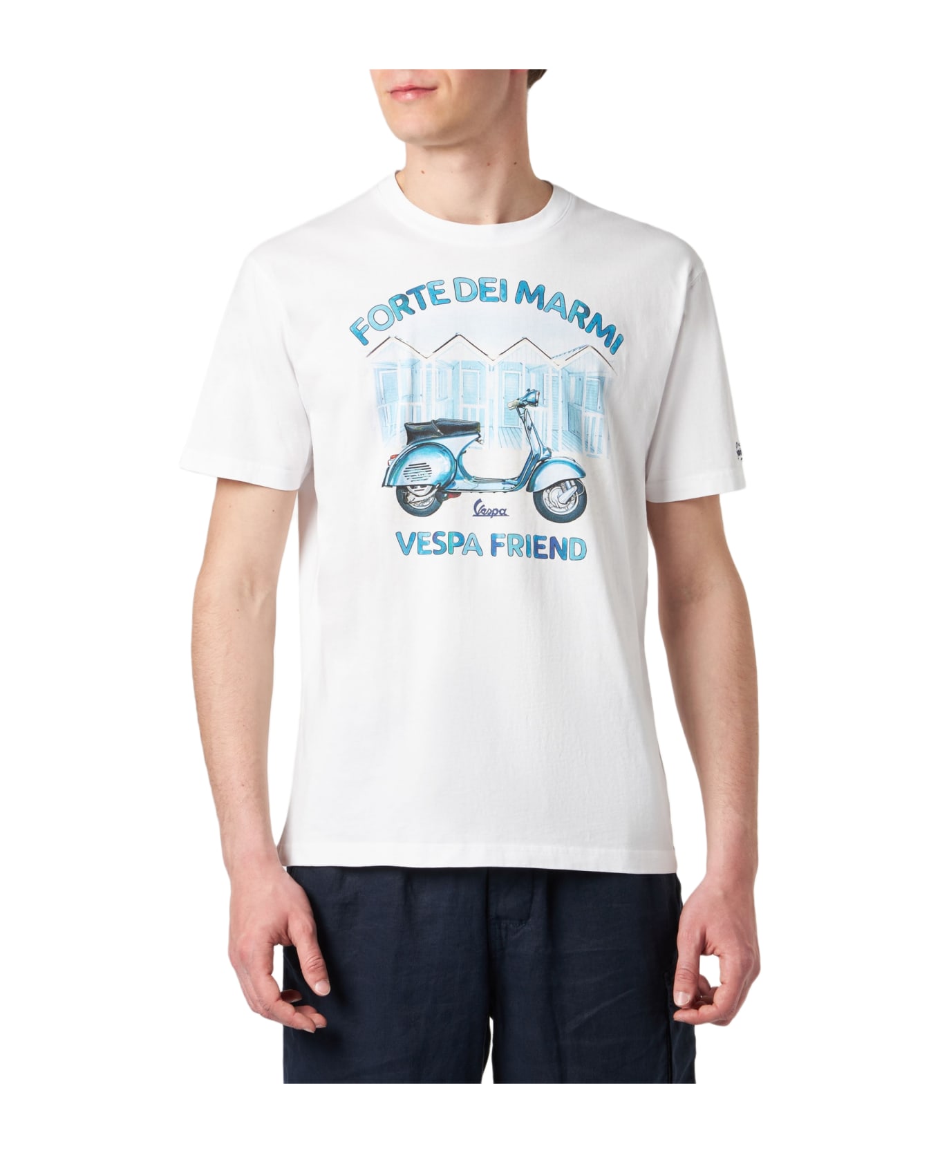 MC2 Saint Barth Man Cotton T-shirt With Forte Dei Marmi Vespa Friend Print | Vespa® Special Edition - WHITE